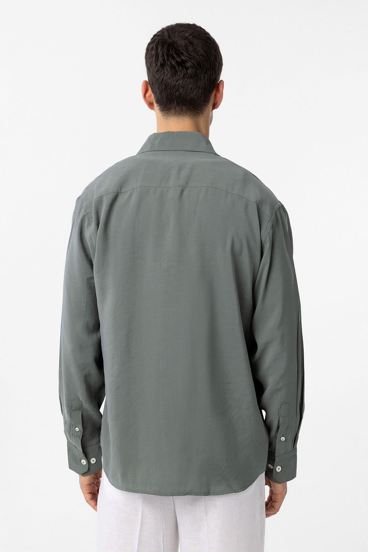 Antioch-Haki Modal Kumaş Relax Fit Erkek Gömlek-Gömlek-5-Milagron.com