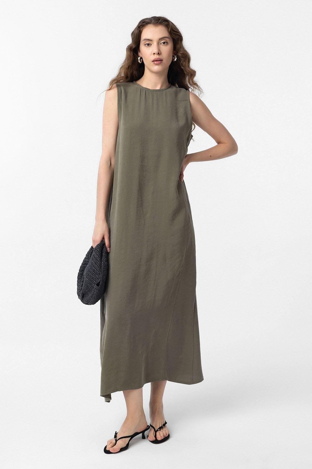 Antioch-Haki Modal Midi Kadın Elbise-Elbise-1-Milagron.com