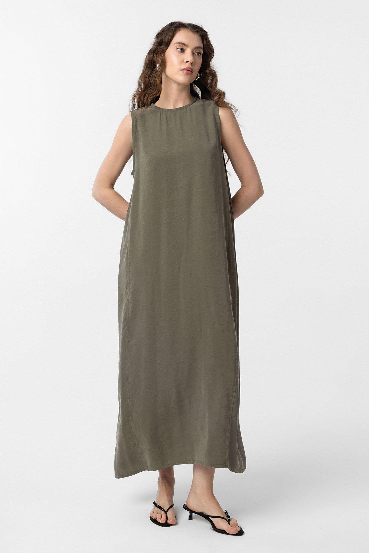 Antioch-Haki Modal Midi Kadın Elbise-Elbise-2-Milagron.com