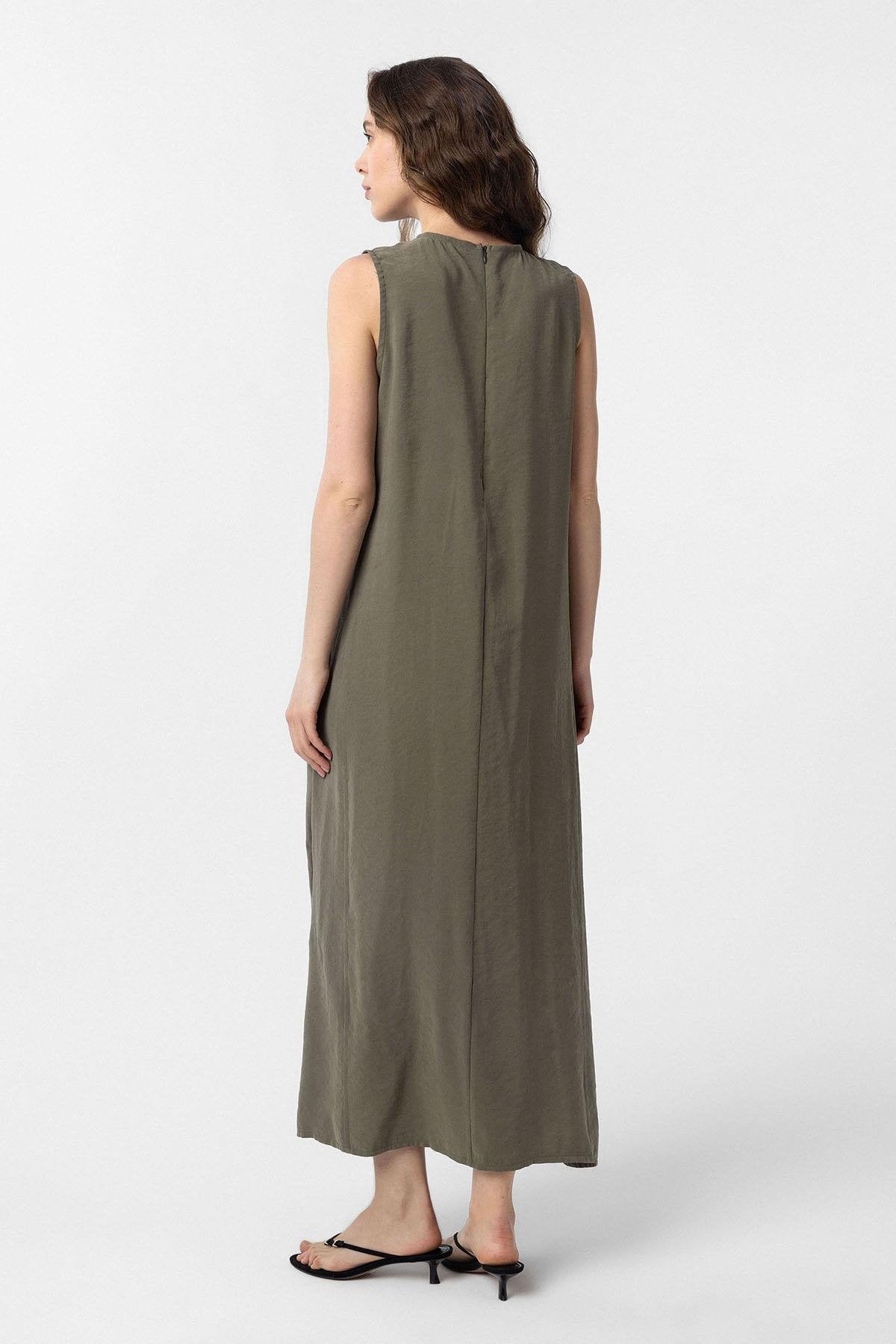 Antioch-Haki Modal Midi Kadın Elbise-Elbise-4-Milagron.com