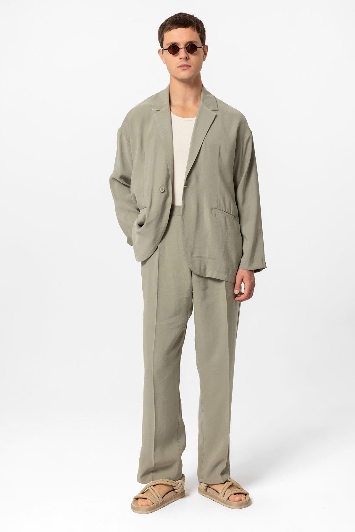 Antioch-Haki Oversize Astarsız Erkek Blazer Ceket-Ceket-3-Milagron.com