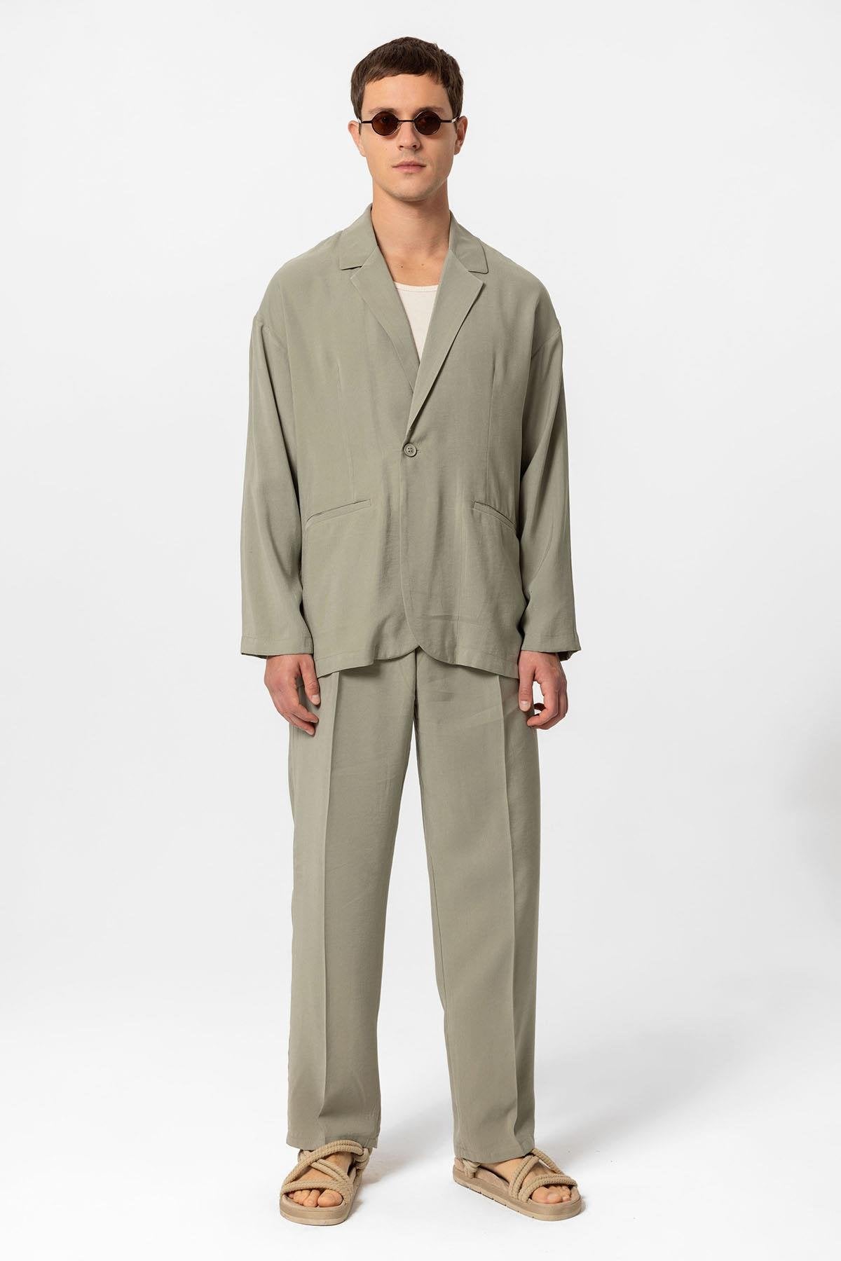 Antioch-Haki Oversize Astarsız Erkek Blazer Ceket-Ceket-4-Milagron.com