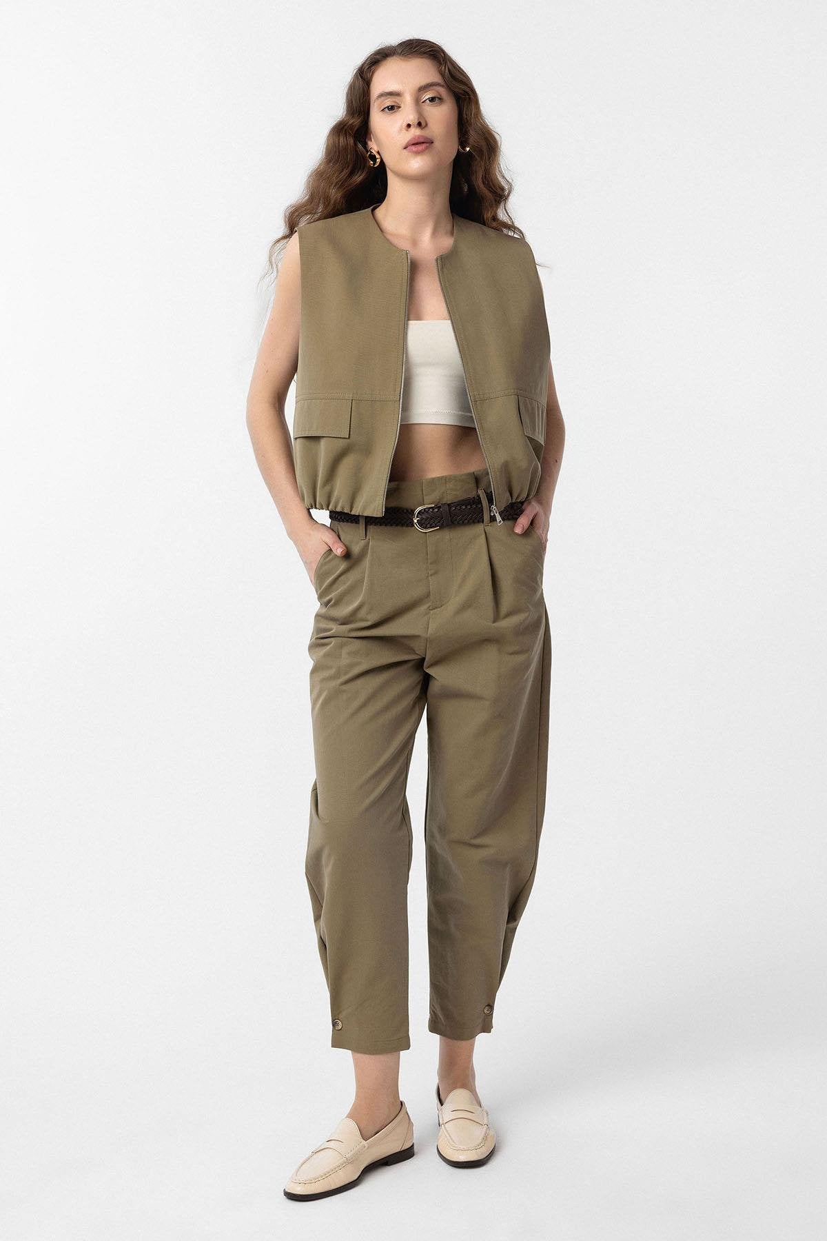 Antioch-Haki Oversize Kadın Yelek-Yelek-2-Milagron.com