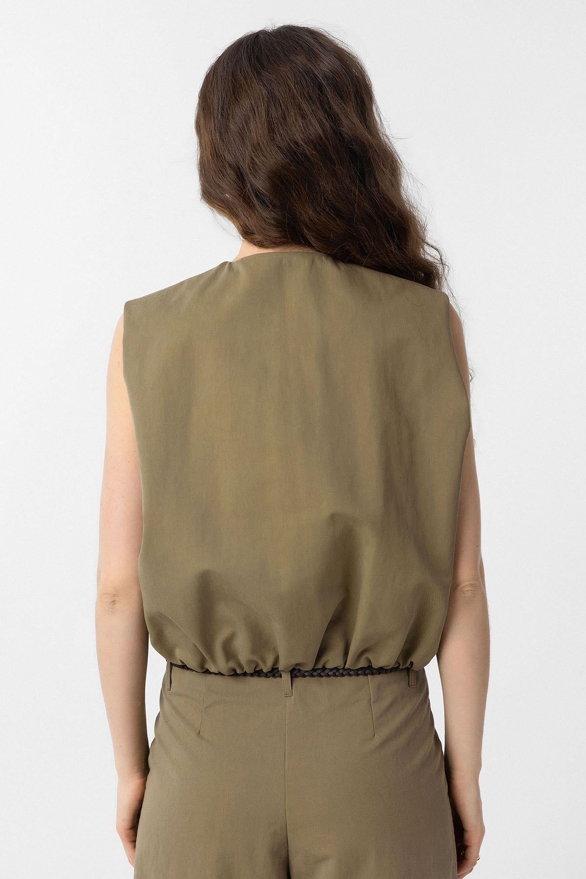 Antioch-Haki Oversize Kadın Yelek-Yelek-4-Milagron.com