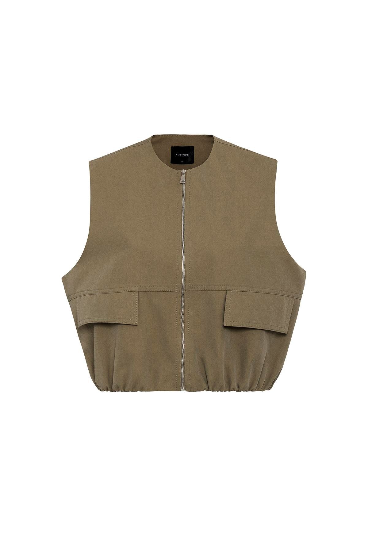 Antioch-Haki Oversize Kadın Yelek-Yelek-5-Milagron.com