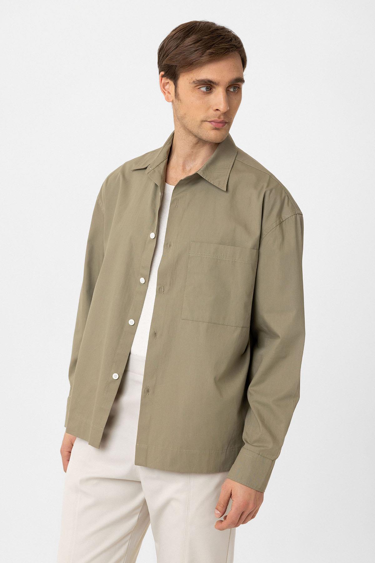 Antioch-Haki Pamuklu Relaxed Erkek Gömlek-Gömlek-2-Milagron.com