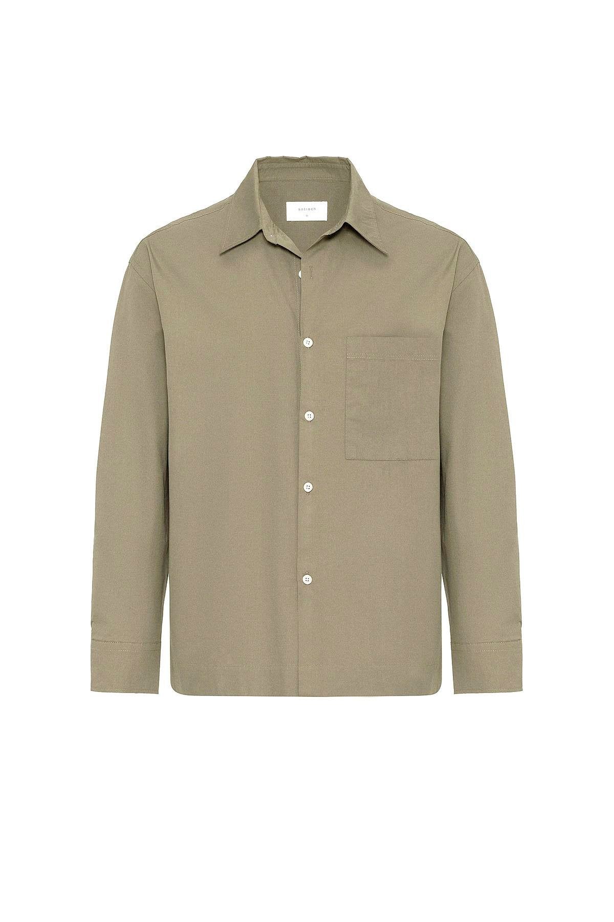 Antioch-Haki Pamuklu Relaxed Erkek Gömlek-Gömlek-7-Milagron.com
