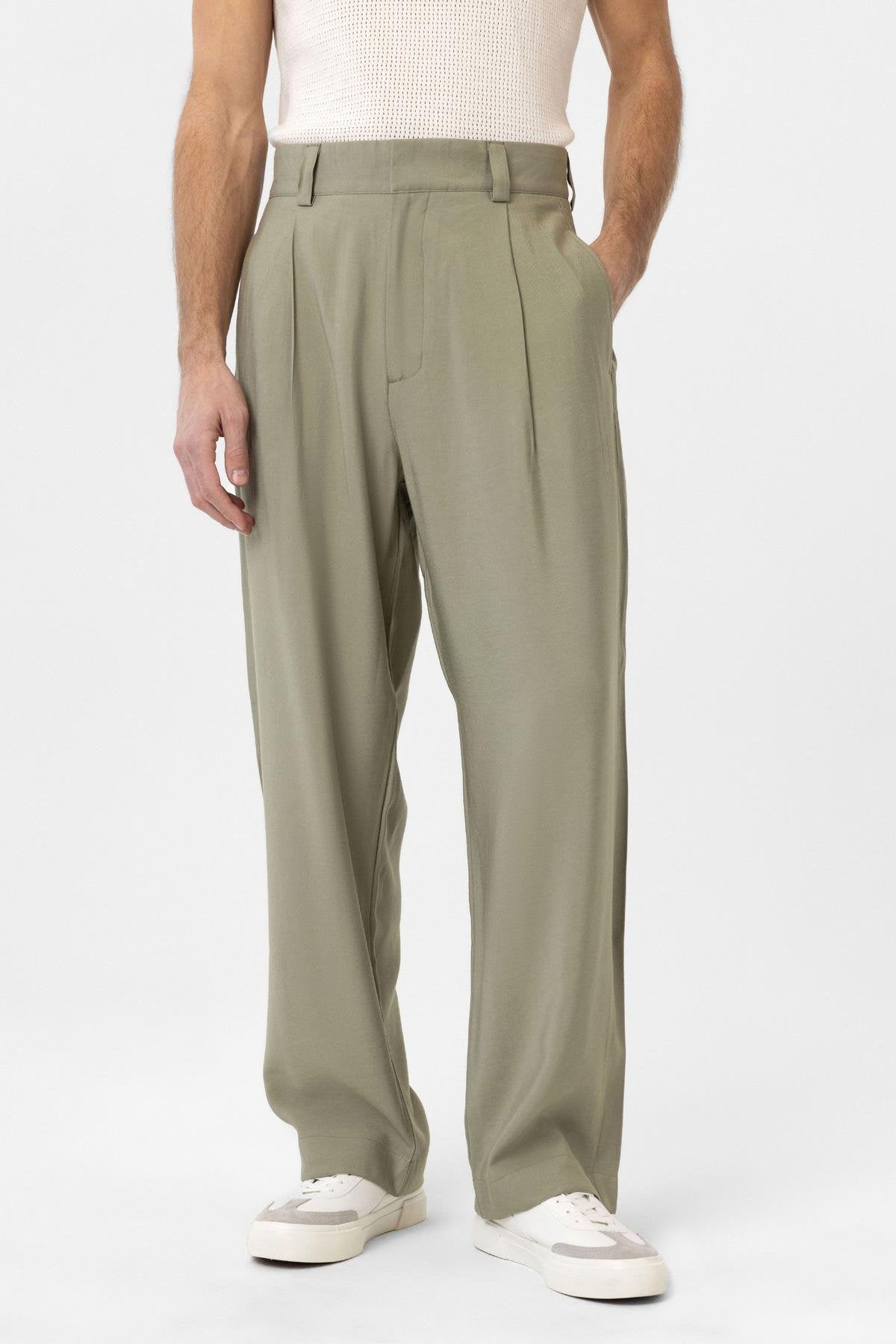 Antioch-Haki Pileli Baggy Fit Erkek Pantolon-Kumaş Pantolon-2-Milagron.com