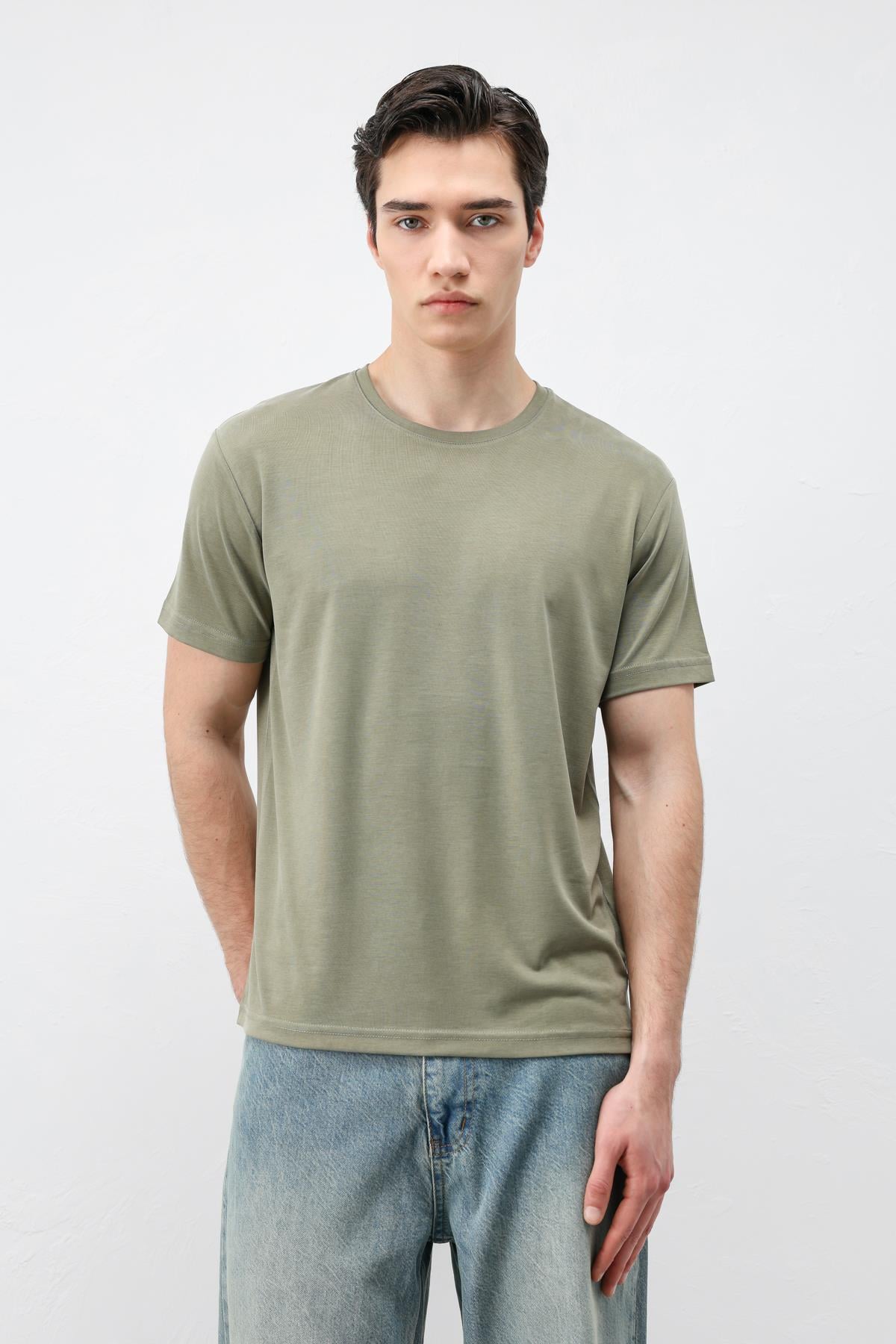 Antioch Haki Regular Fit Modal Teknik Kumaş Erkek T-Shirt