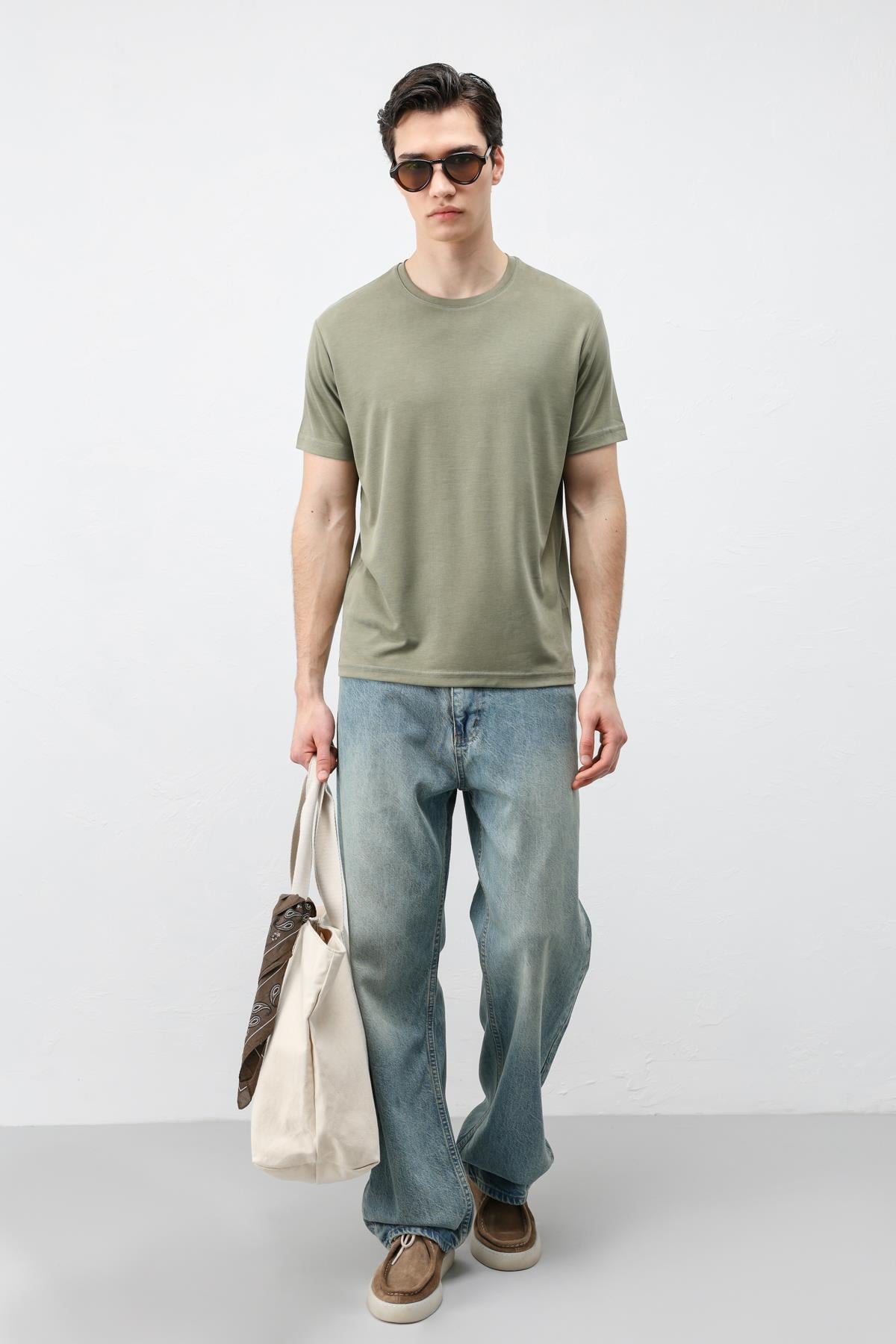 Antioch Haki Regular Fit Modal Teknik Kumaş Erkek T-Shirt