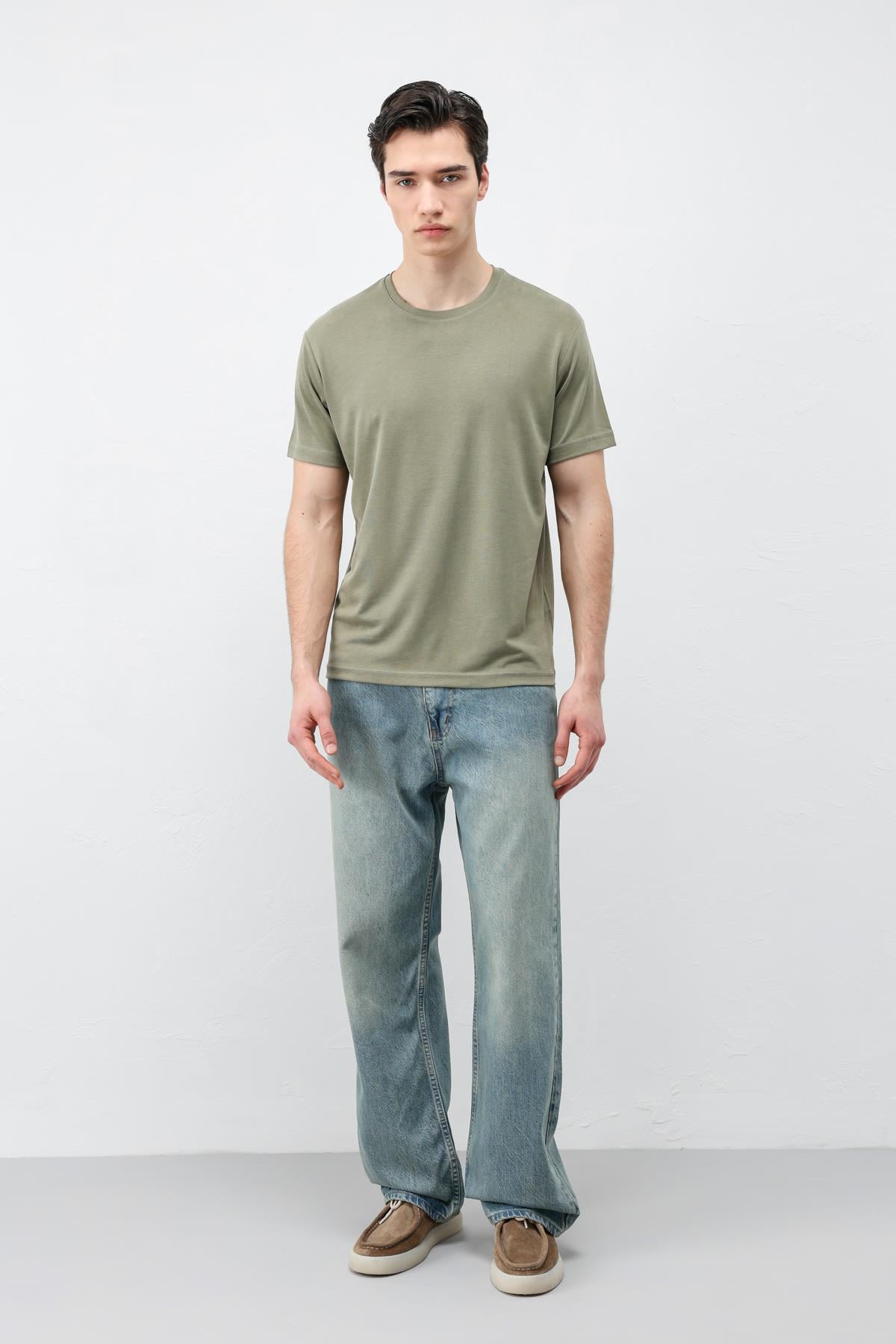 Antioch Haki Regular Fit Modal Teknik Kumaş Erkek T-Shirt
