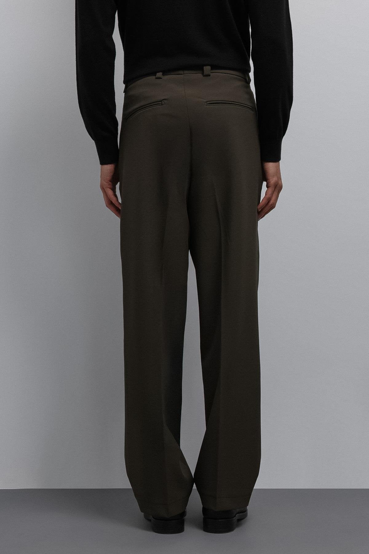 Antioch-Haki Relax Fit Baggy Pilili Erkek Pantolon-Kumaş Pantolon-4-Milagron.com