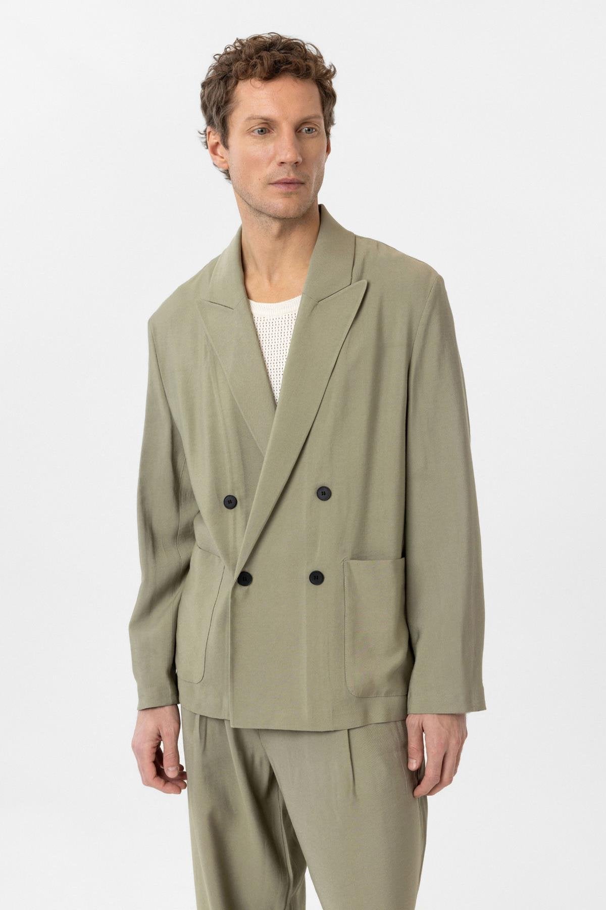 Antioch-Haki Relax Fit Diagonel İnce Erkek Blazer Ceket-Blazer Ceket-1-Milagron.com