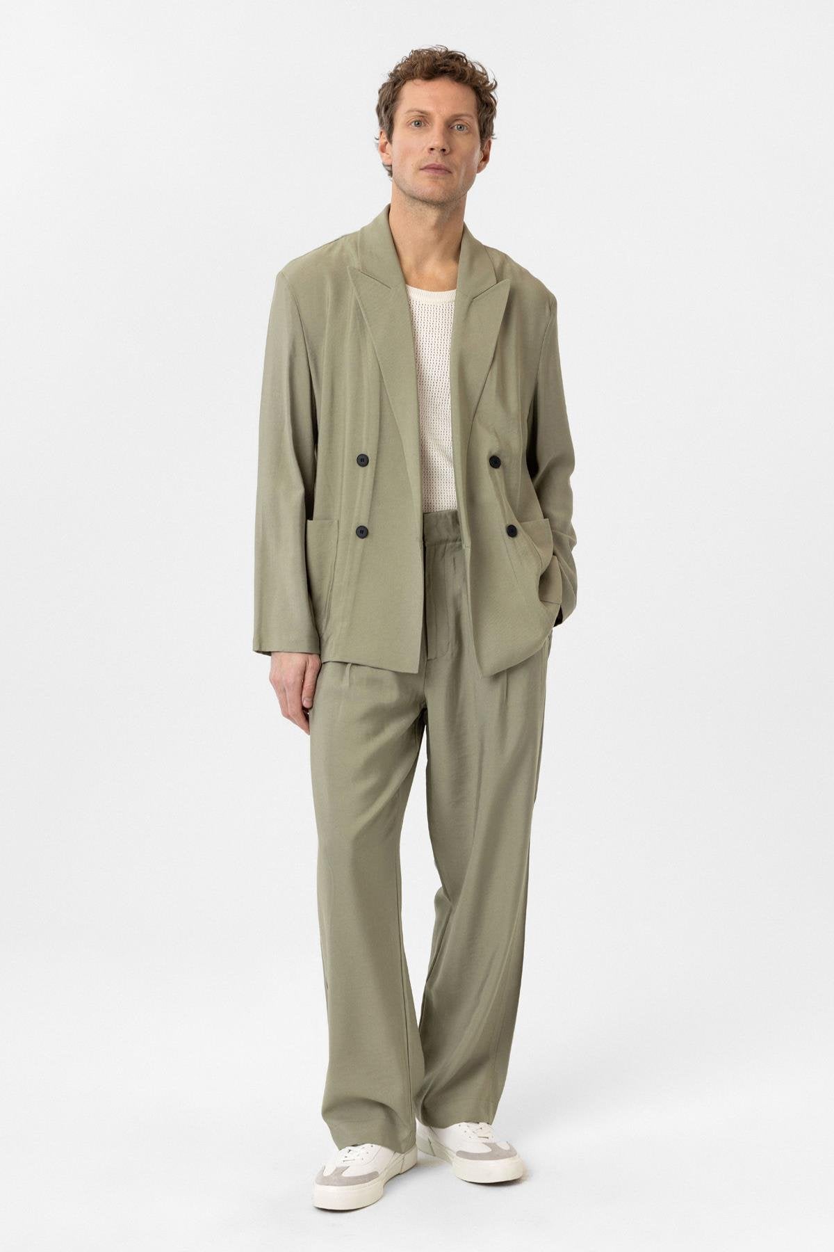 Antioch-Haki Relax Fit Diagonel İnce Erkek Blazer Ceket-Blazer Ceket-2-Milagron.com