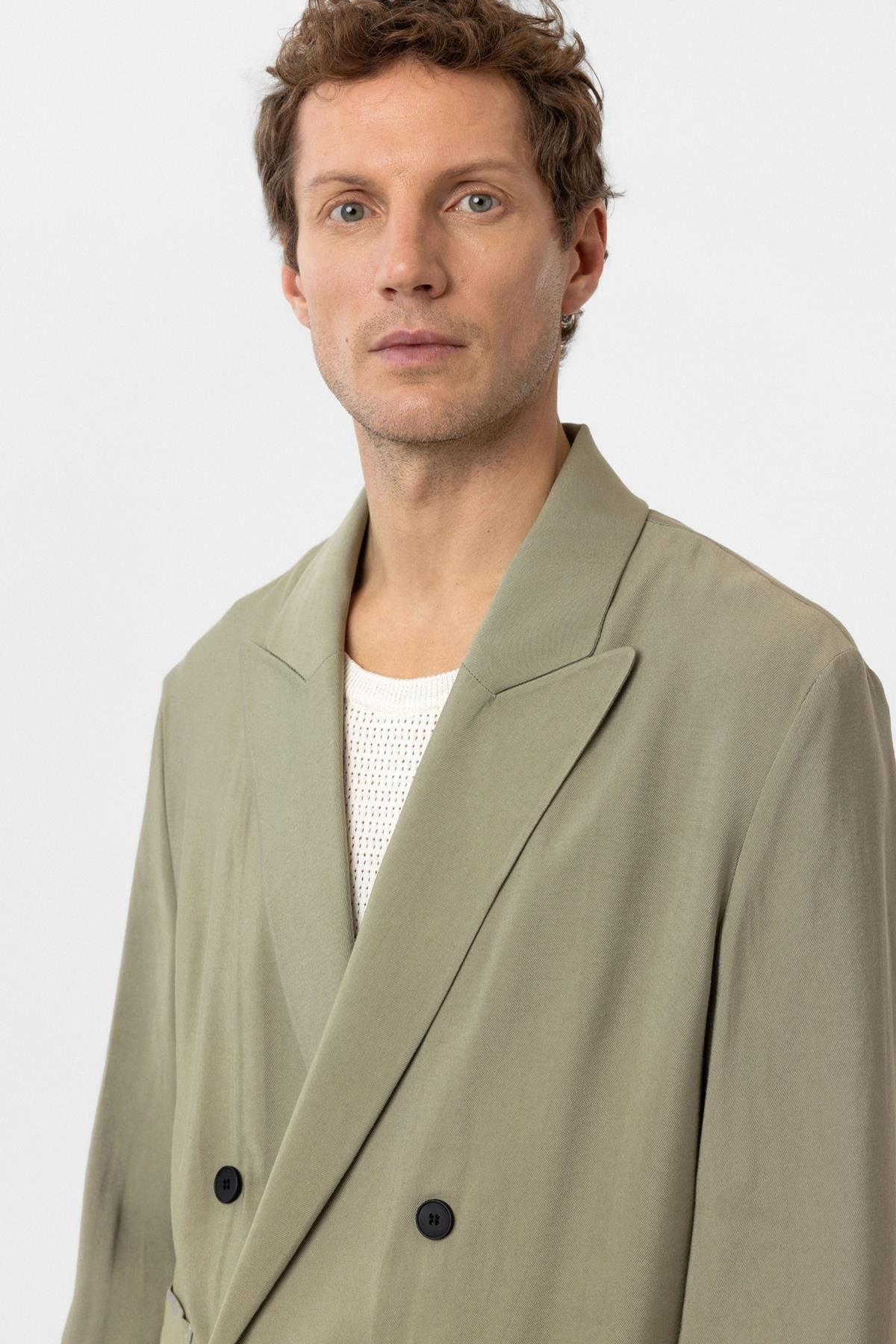 Antioch-Haki Relax Fit Diagonel İnce Erkek Blazer Ceket-Blazer Ceket-5-Milagron.com