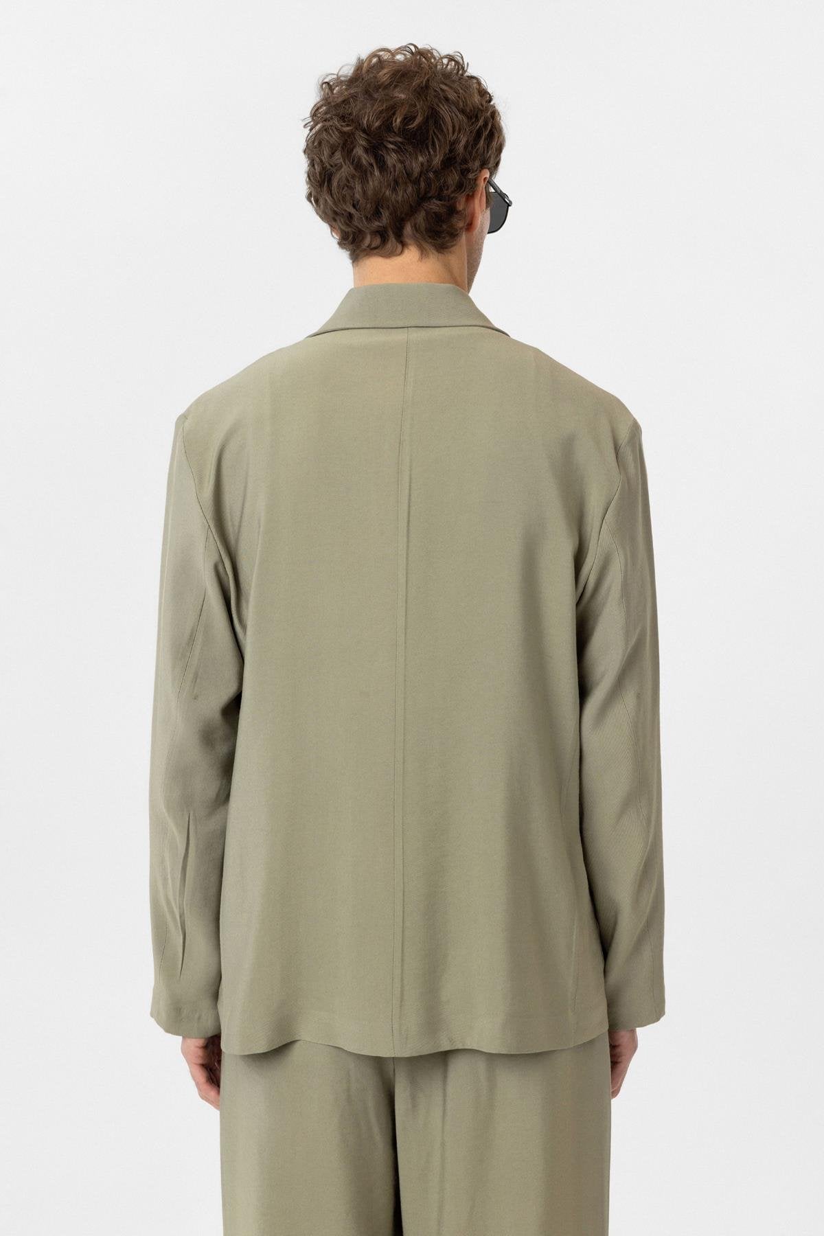 Antioch-Haki Relax Fit Diagonel İnce Erkek Blazer Ceket-Blazer Ceket-6-Milagron.com