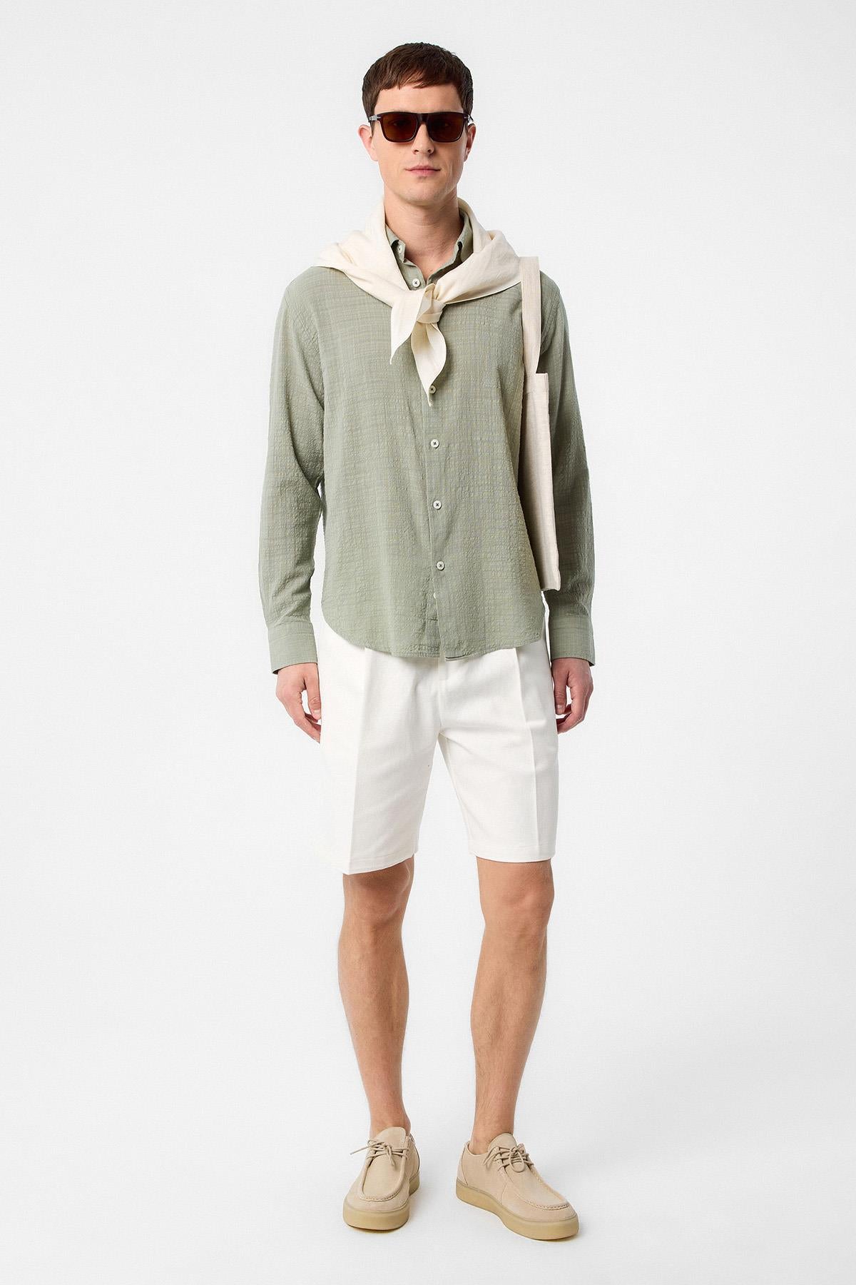 Antioch-Haki Relax Fit Dokulu Erkek Gömlek-Gömlek-2-Milagron.com