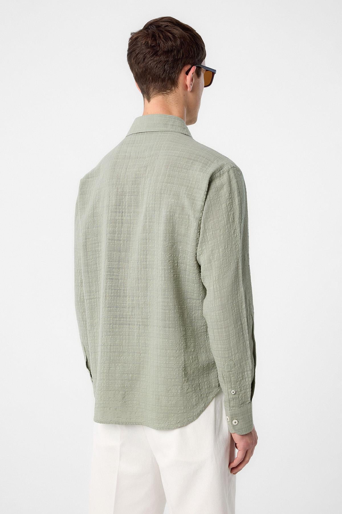 Antioch-Haki Relax Fit Dokulu Erkek Gömlek-Gömlek-5-Milagron.com