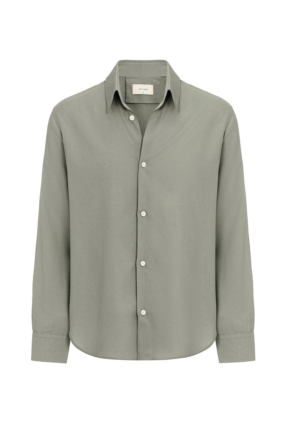 Antioch-Haki Relax Fit Keten Karışımlı Erkek Gömlek-Gömlek-5-Milagron.com