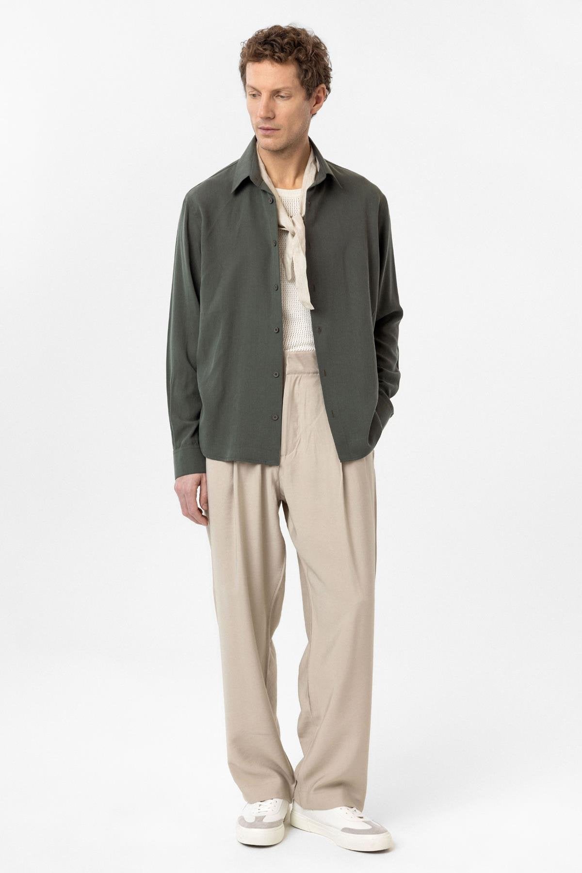 Antioch-Haki Relax Fit Liyosel Kumaş Erkek Gömlek-Gömlek-2-Milagron.com