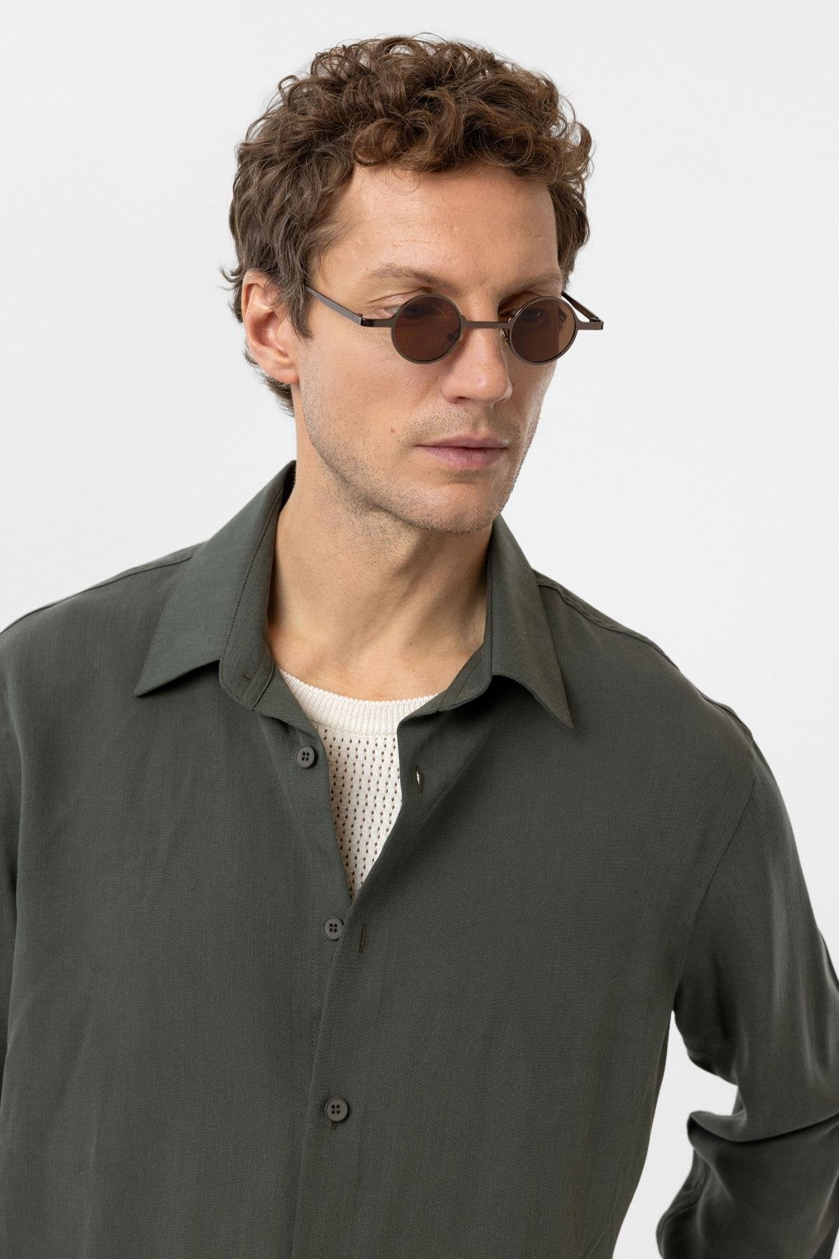 Antioch-Haki Relax Fit Liyosel Kumaş Erkek Gömlek-Gömlek-5-Milagron.com