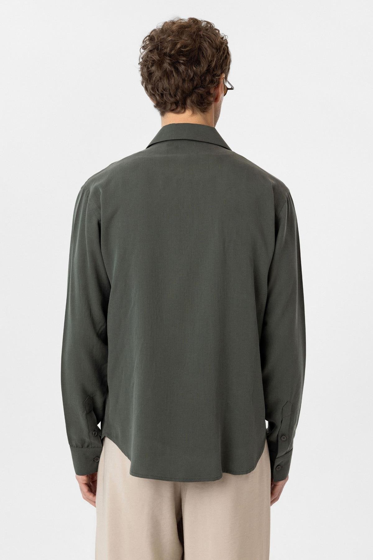 Antioch-Haki Relax Fit Liyosel Kumaş Erkek Gömlek-Gömlek-6-Milagron.com