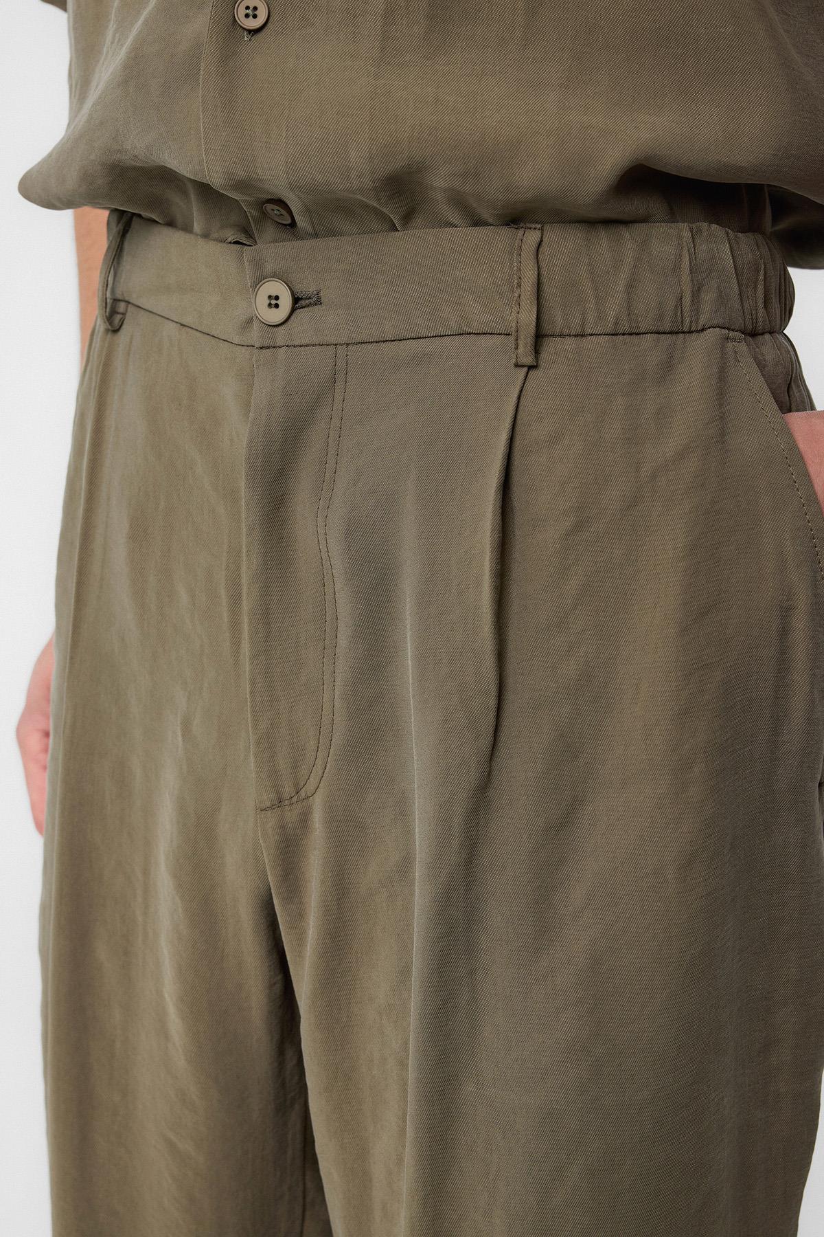 Antioch-Antioch Haki Relaxed Modal Kumaş Yüksek Bel Erkek Pantolon-Kumaş Pantolon-2-Milagron.com