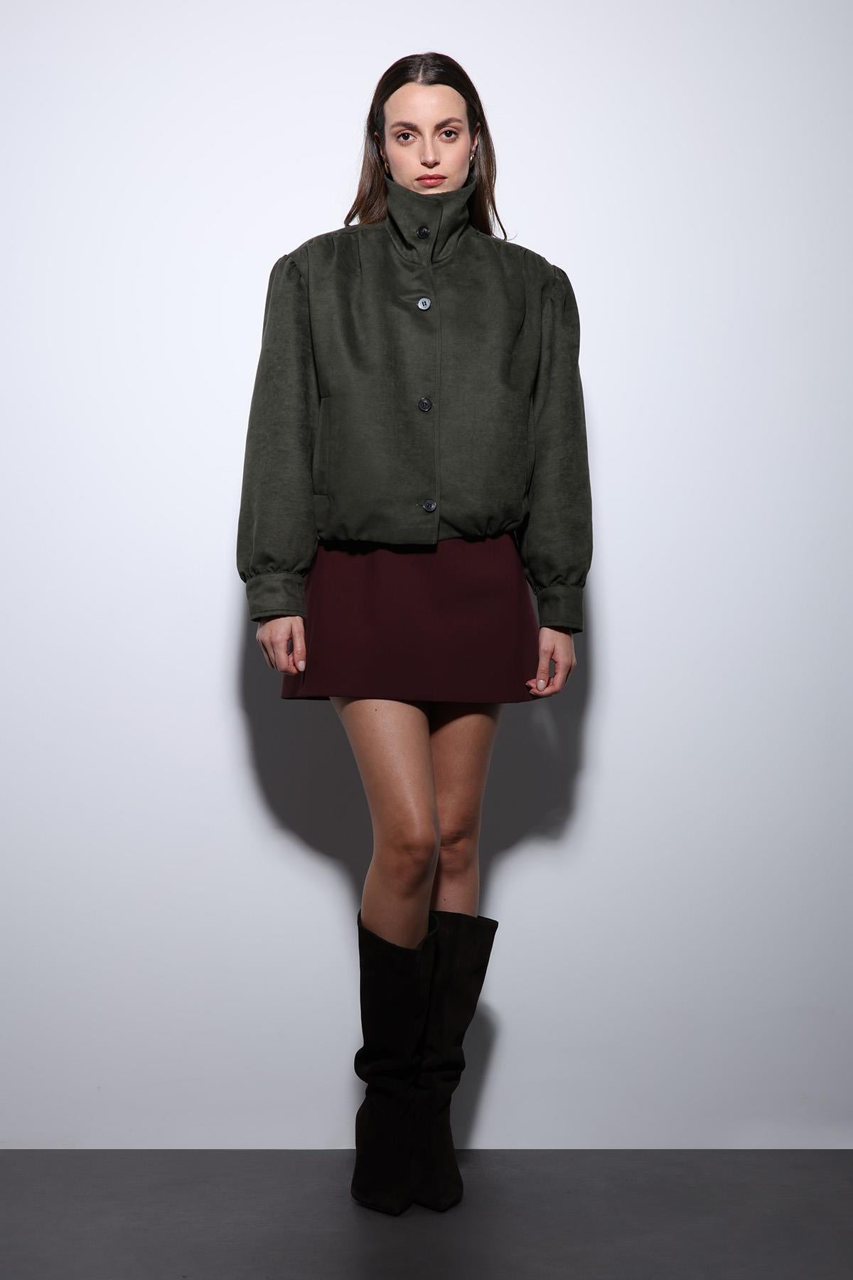 Antioch-Haki Süet Görünümlü Bomber Kadın Ceket-Ceket-5-Milagron.com