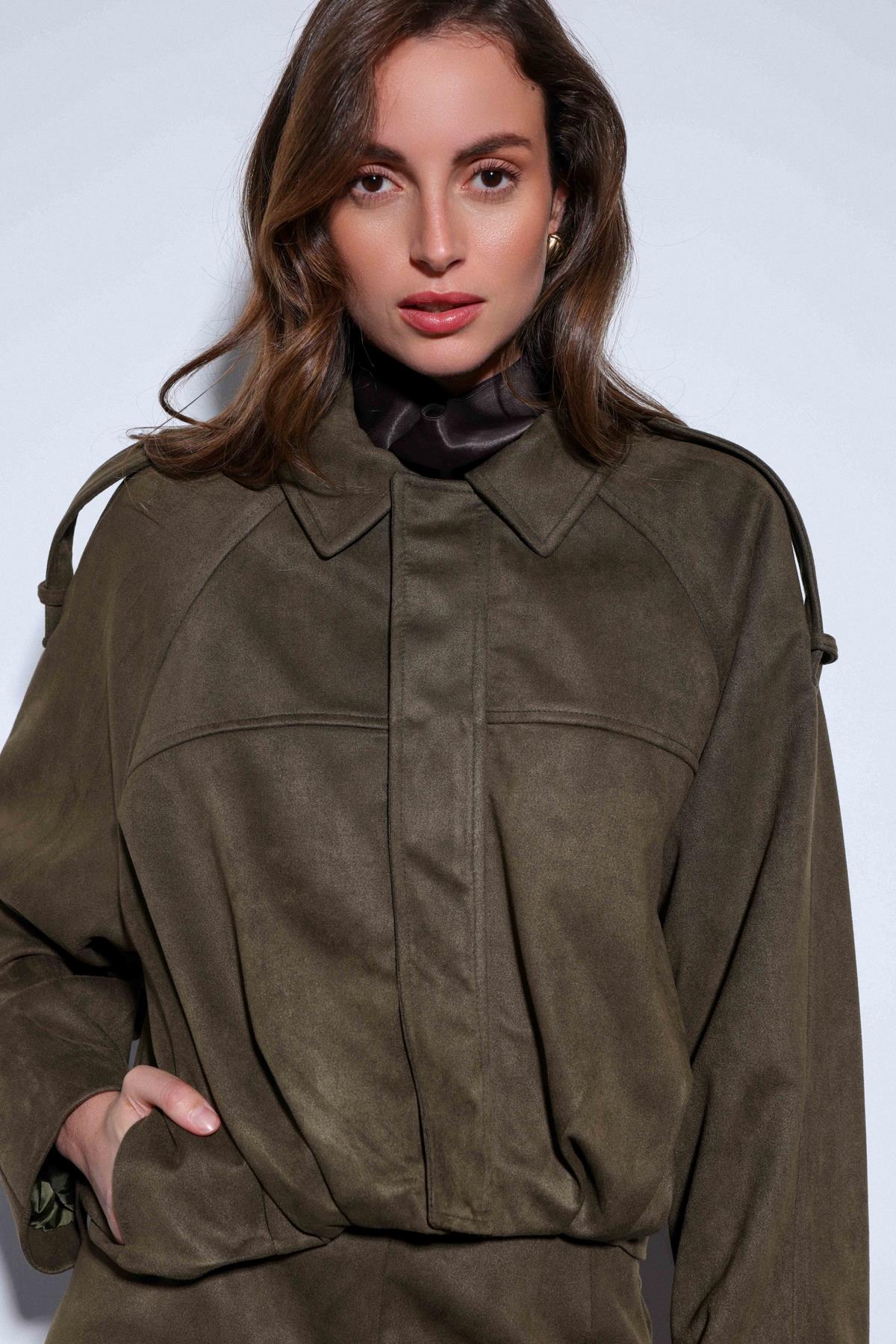 Antioch-Haki Süet Görünümlü Bomber Kadın Mont-Mont-6-Milagron.com