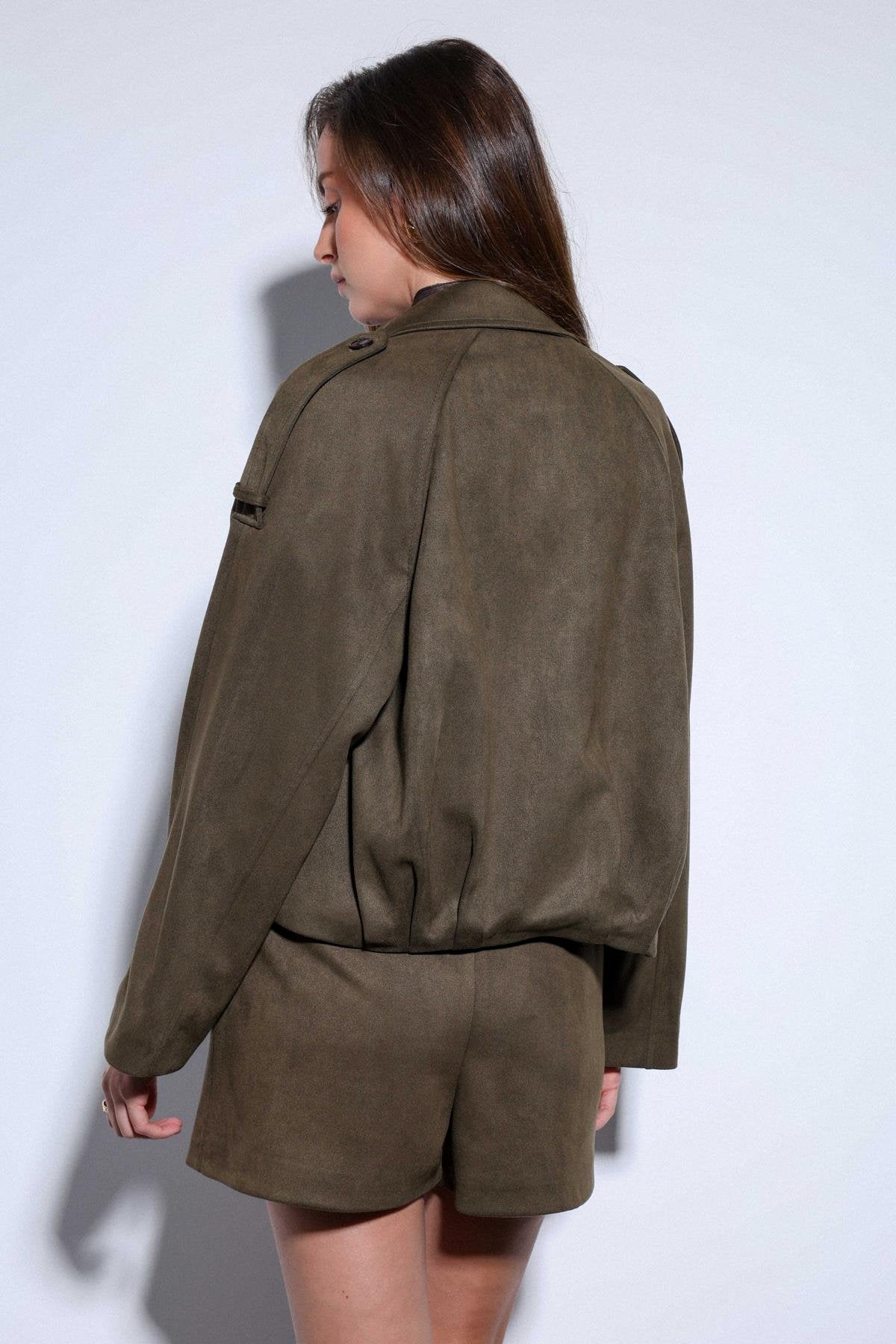 Antioch-Haki Süet Görünümlü Bomber Kadın Mont-Mont-7-Milagron.com