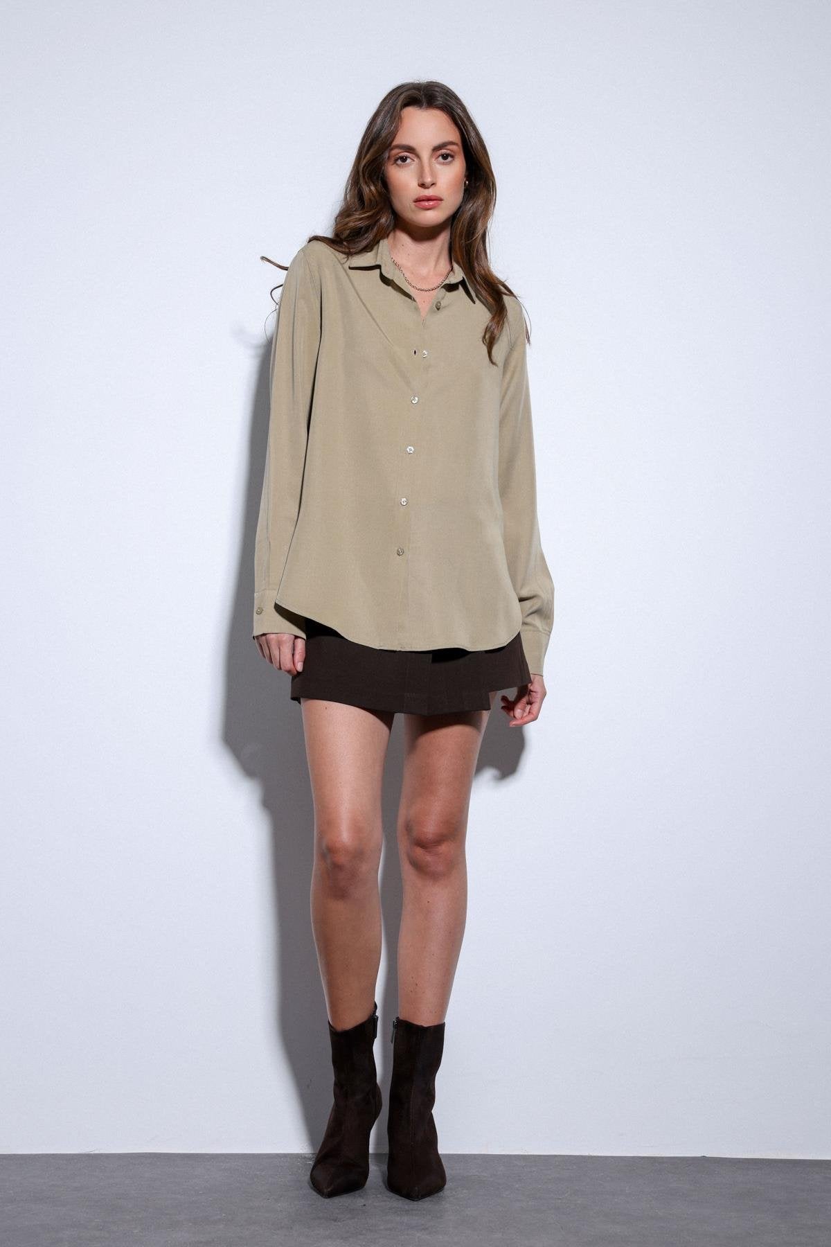 Antioch-Antioch Haki Tensel Kadın Gömlek-Gömlek-3-Milagron.com