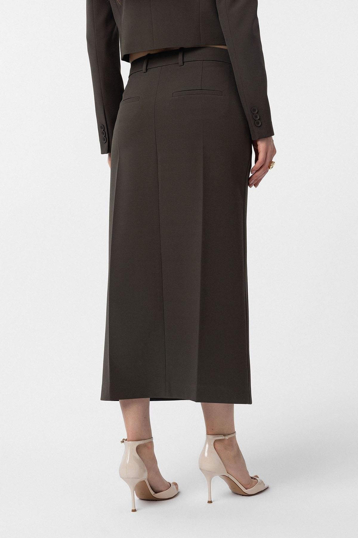 Antioch-Haki Yırtmaçlı Kadın Kalem Etek-Etek-5-Milagron.com