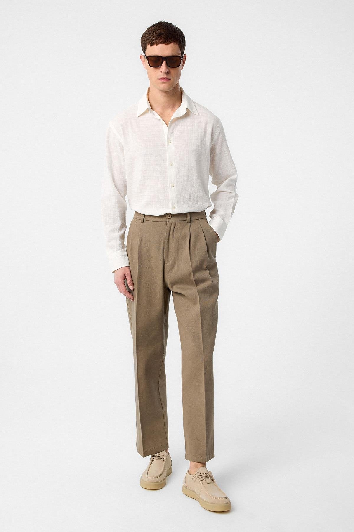 Antioch-Antioch Haki Yüksek Bel Pamuklu Erkek Pantolon-Kumaş Pantolon-1-Milagron.com