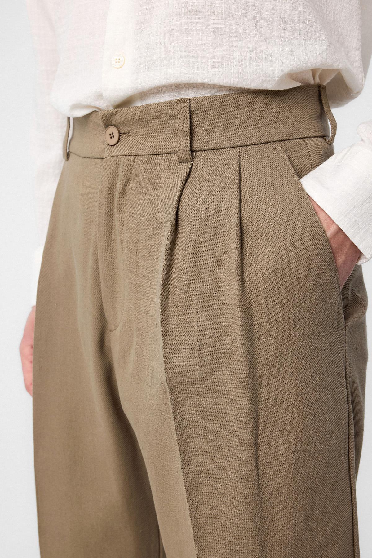 Antioch-Antioch Haki Yüksek Bel Pamuklu Erkek Pantolon-Kumaş Pantolon-2-Milagron.com