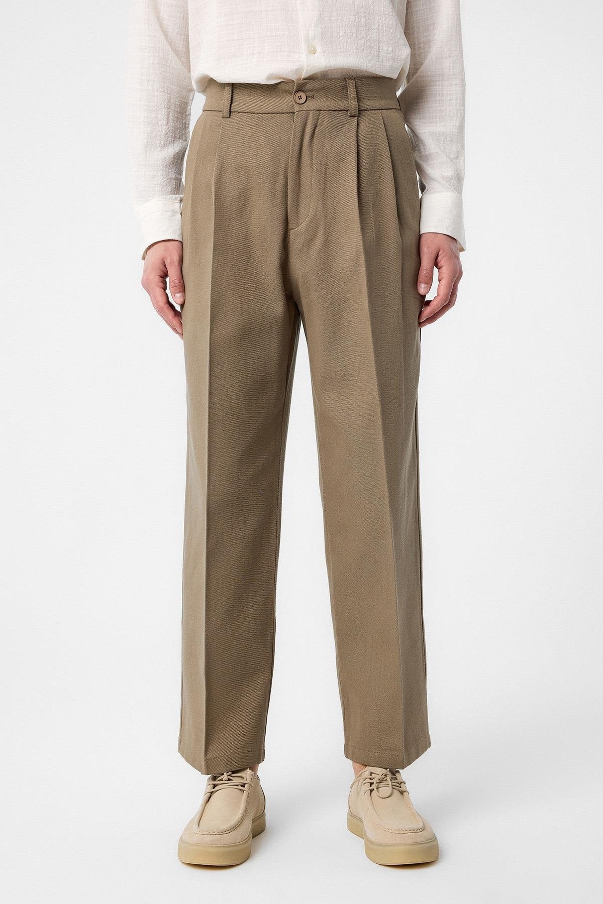 Antioch-Antioch Haki Yüksek Bel Pamuklu Erkek Pantolon-Kumaş Pantolon-4-Milagron.com