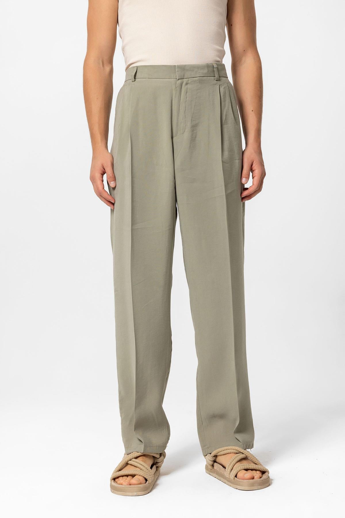 Antioch-Haki Yüksek Bel Pileli Baggy Erkek Pantolon-Pantolon-1-Milagron.com