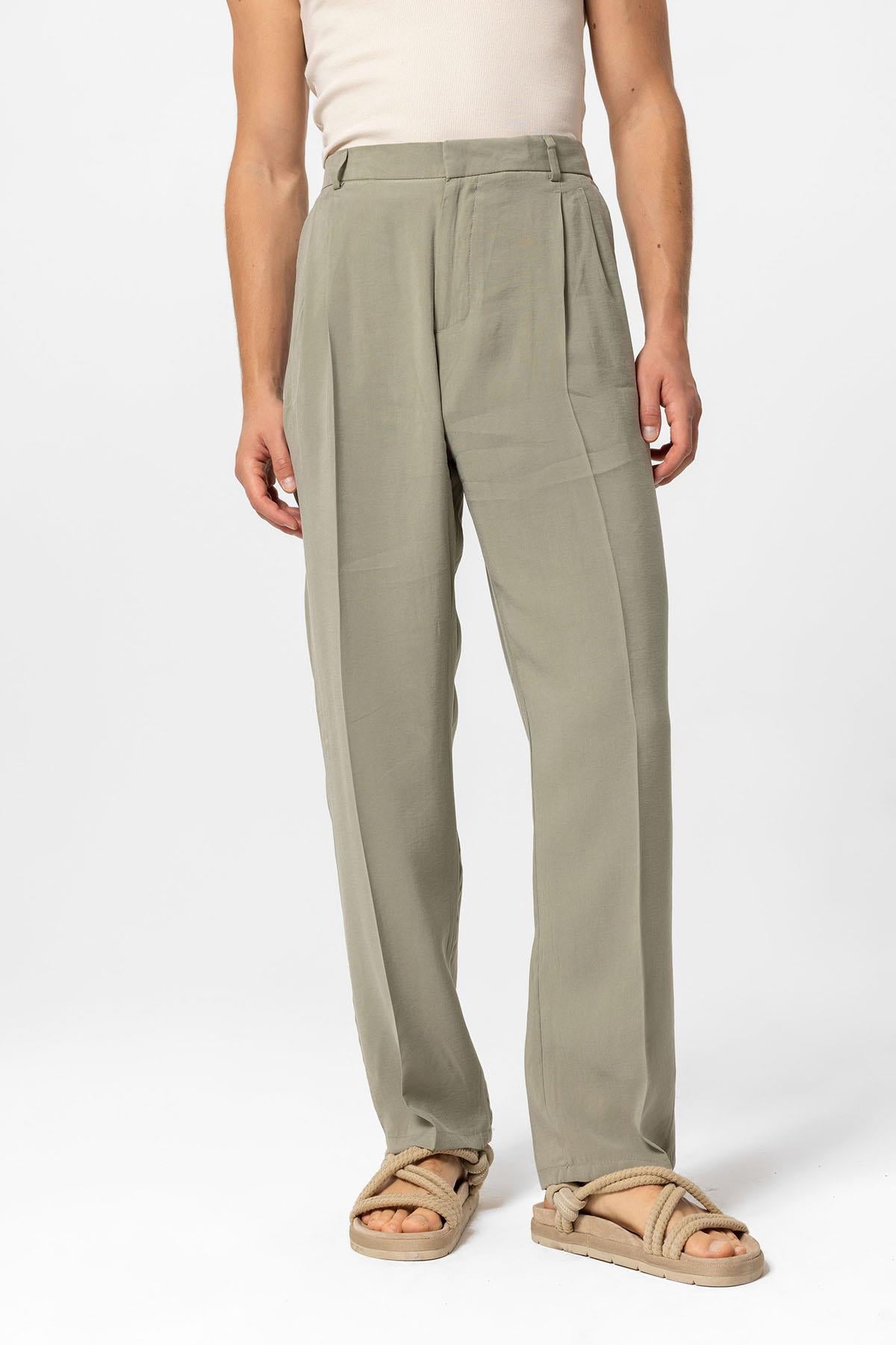 Antioch-Haki Yüksek Bel Pileli Baggy Erkek Pantolon-Pantolon-2-Milagron.com