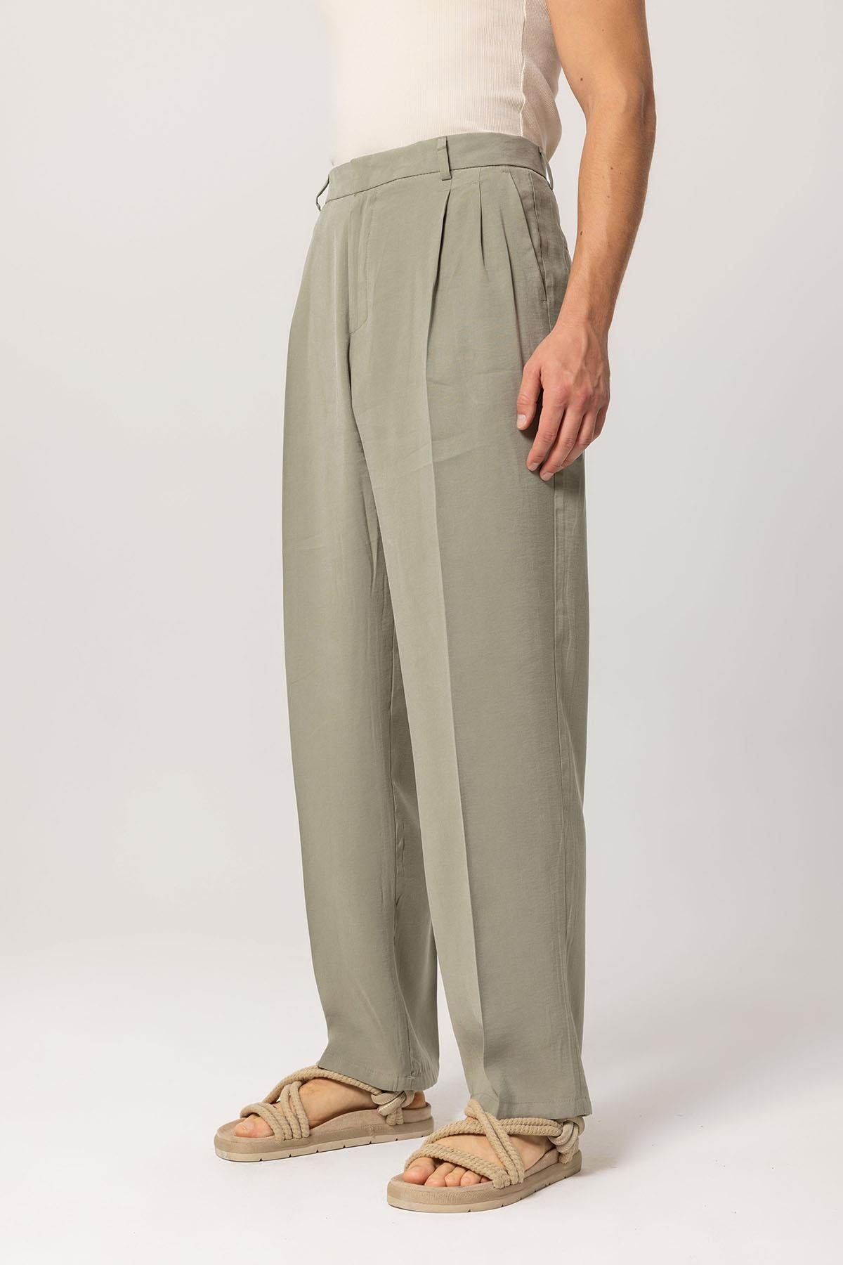 Antioch-Haki Yüksek Bel Pileli Baggy Erkek Pantolon-Pantolon-3-Milagron.com