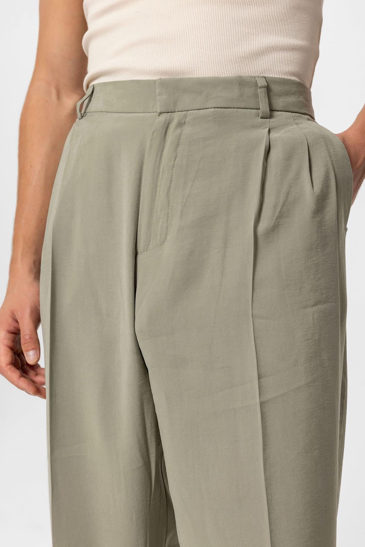 Antioch-Haki Yüksek Bel Pileli Baggy Erkek Pantolon-Pantolon-5-Milagron.com