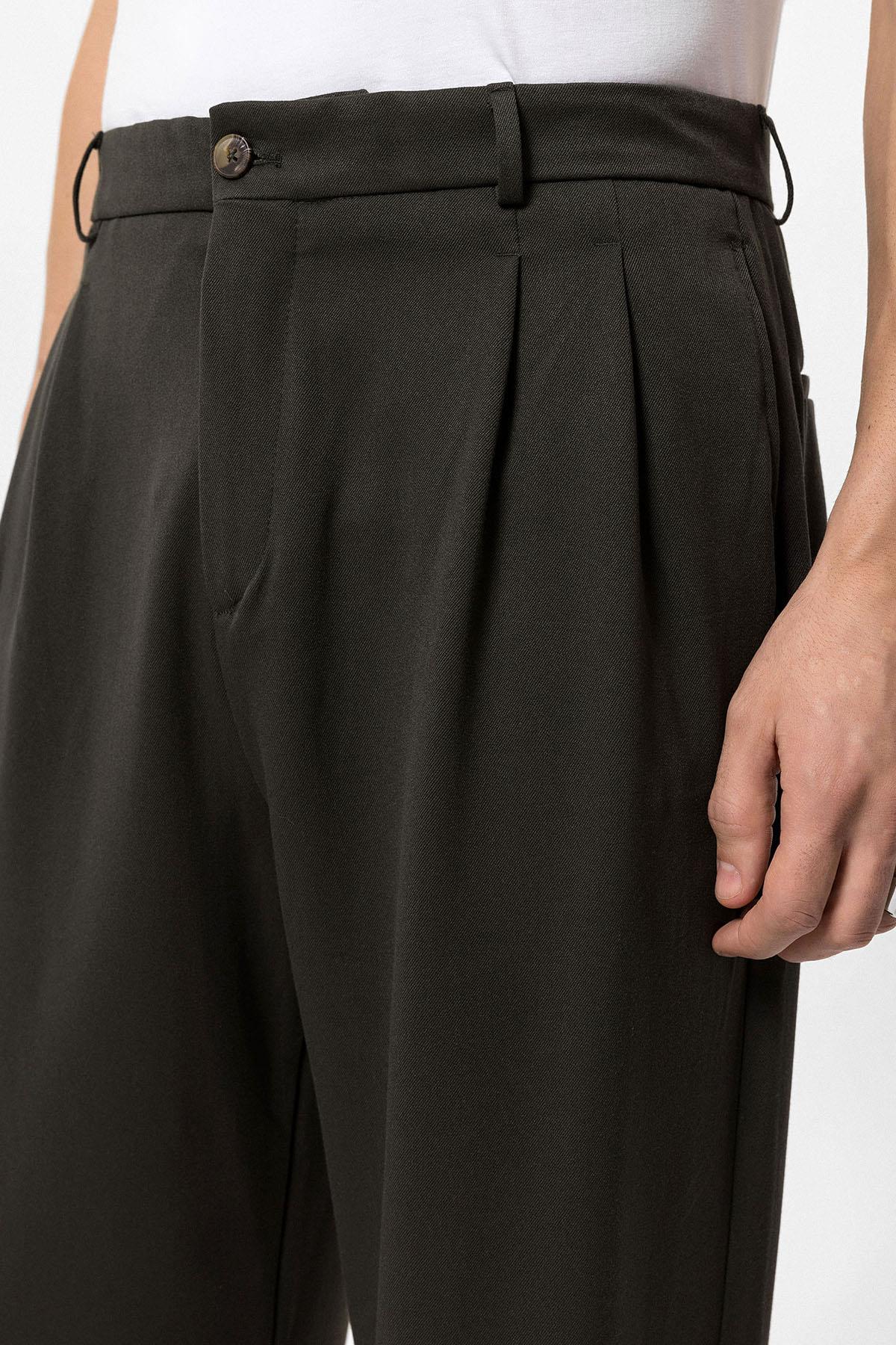 Antioch-Haki Yüksek Bel Pileli Rahat Kalıp Erkek Pantolon-Pantolon-4-Milagron.com