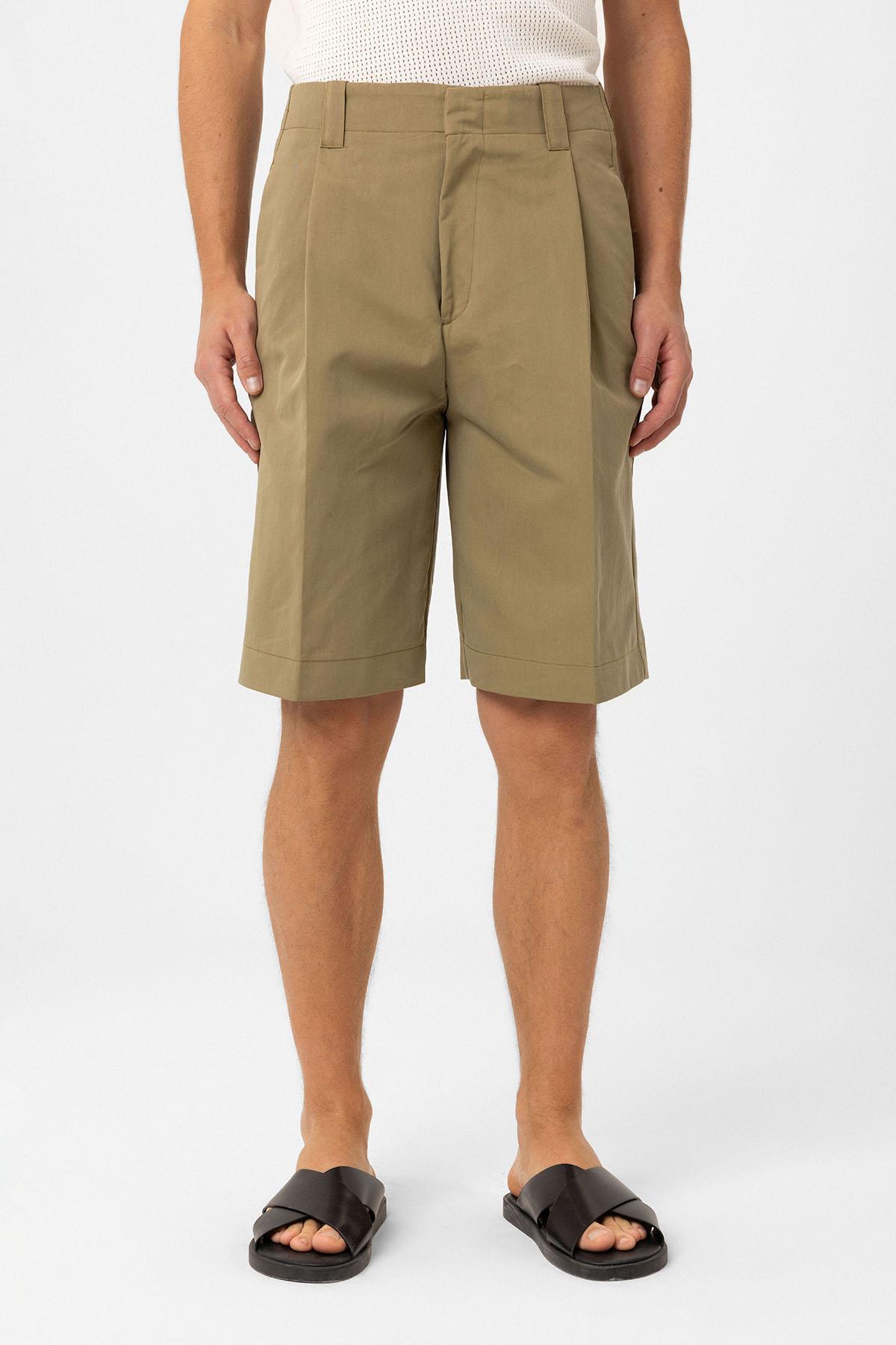 Antioch-Haki Yüksek Bel Pileli Relaxed Bermuda Erkek şort-Şort-1-Milagron.com