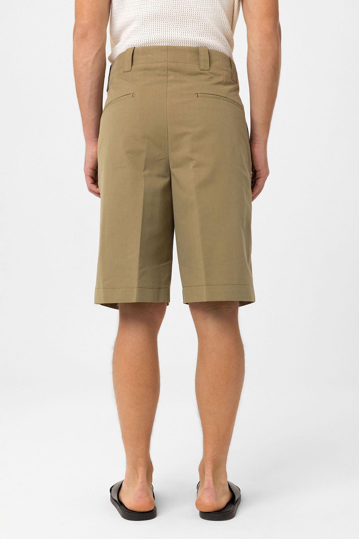 Antioch-Haki Yüksek Bel Pileli Relaxed Bermuda Erkek şort-Şort-5-Milagron.com