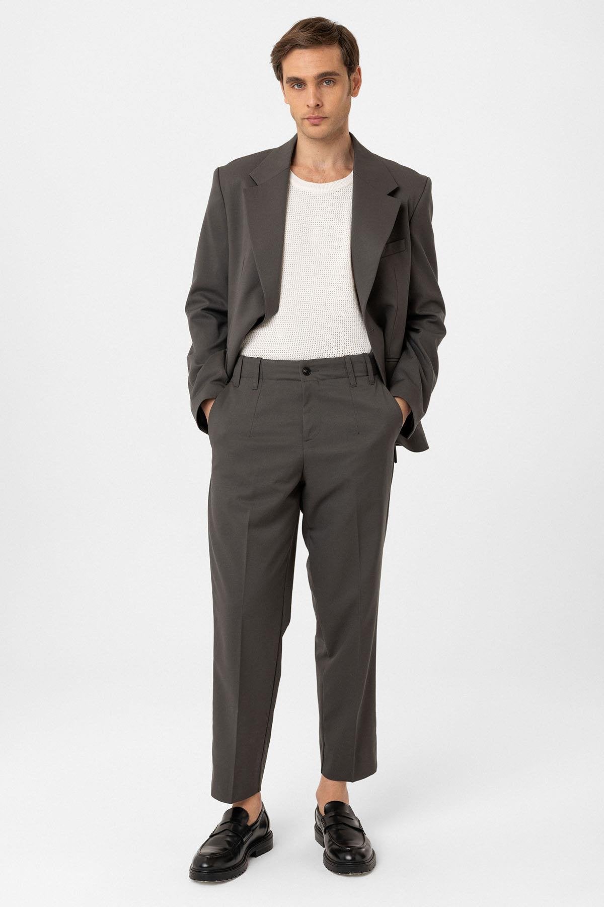 Antioch-Haki Yüksek Bel Straight Fit Erkek Pantolon-Kumaş Pantolon-2-Milagron.com