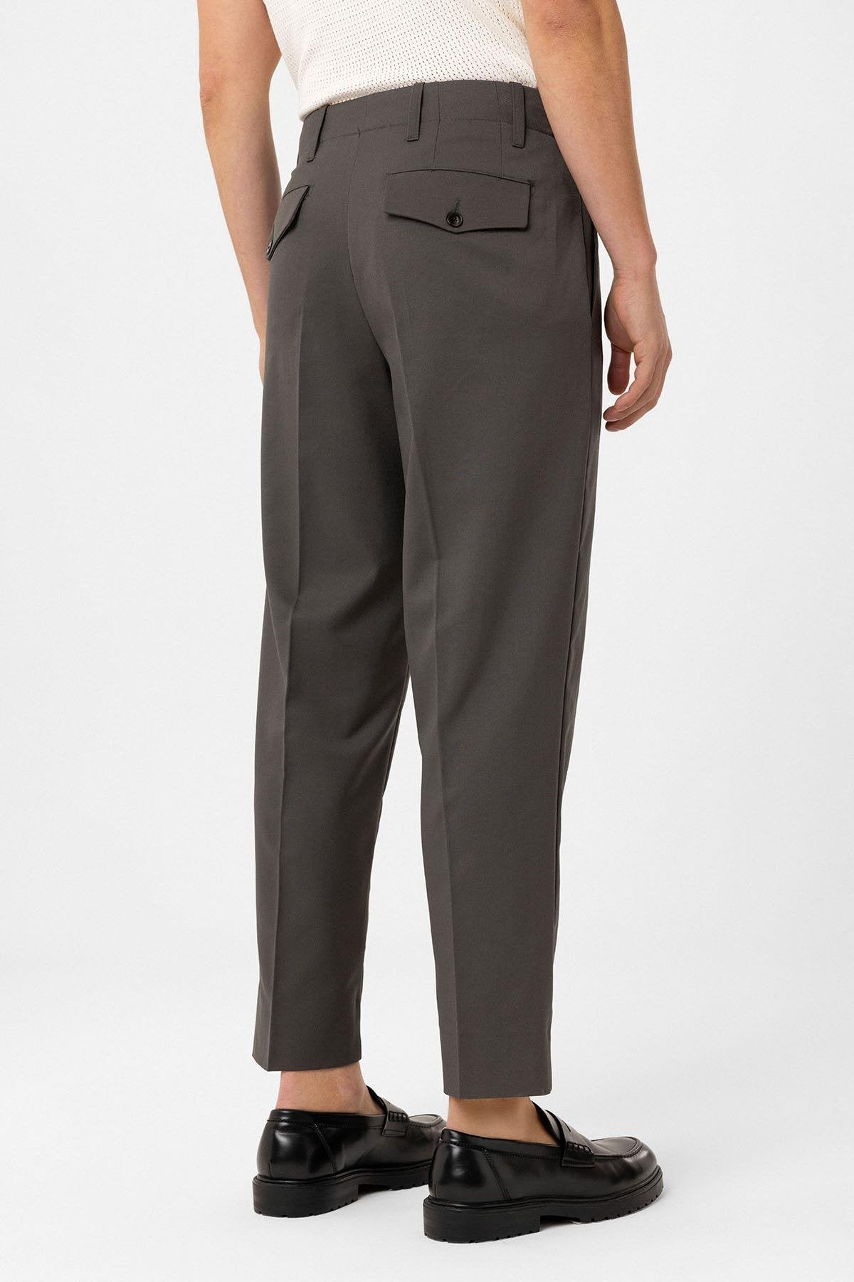 Antioch-Haki Yüksek Bel Straight Fit Erkek Pantolon-Kumaş Pantolon-3-Milagron.com