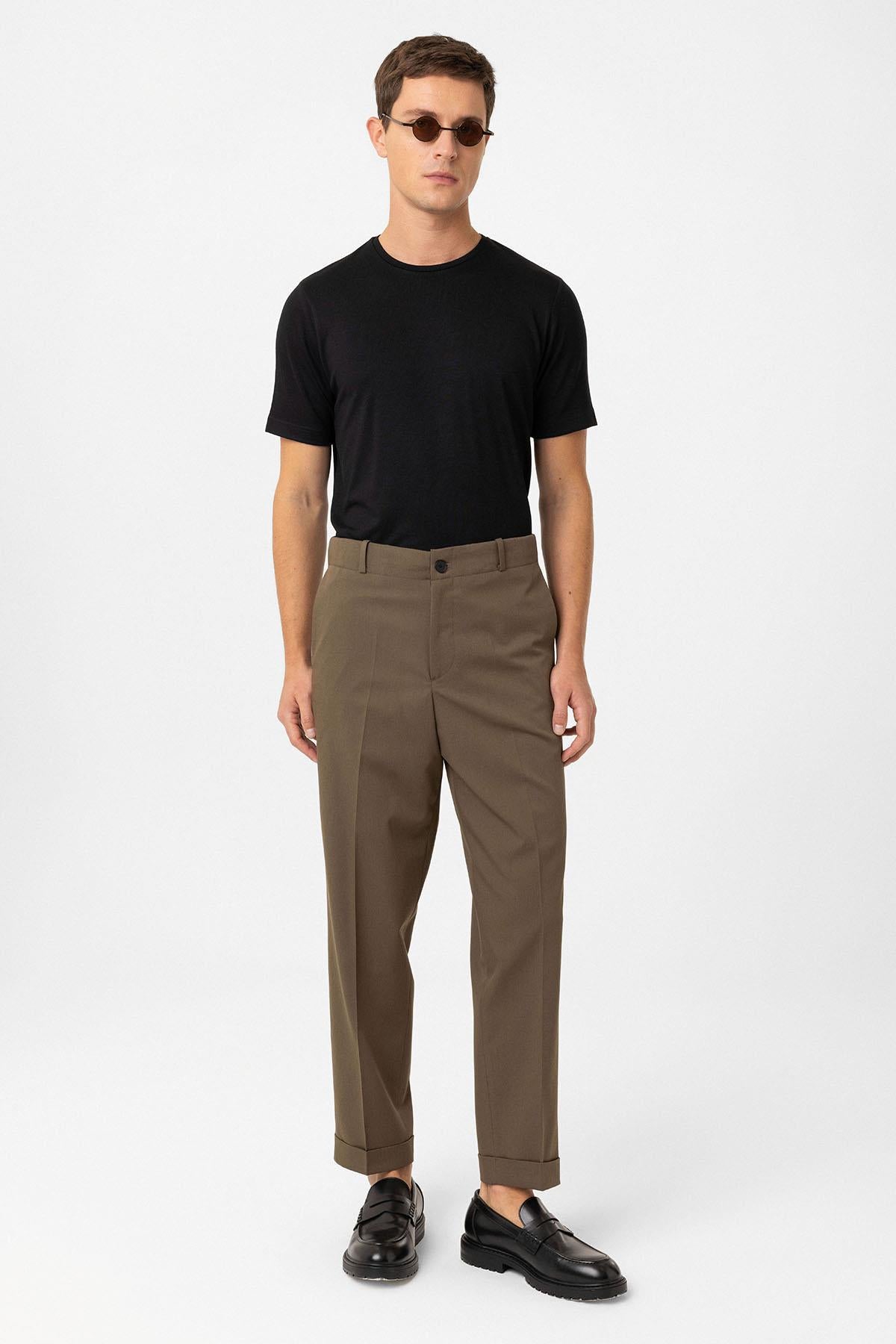 Antioch-Haki Yüksek Bel Straight Fit Erkek Pantolon-Kumaş Pantolon-6-Milagron.com