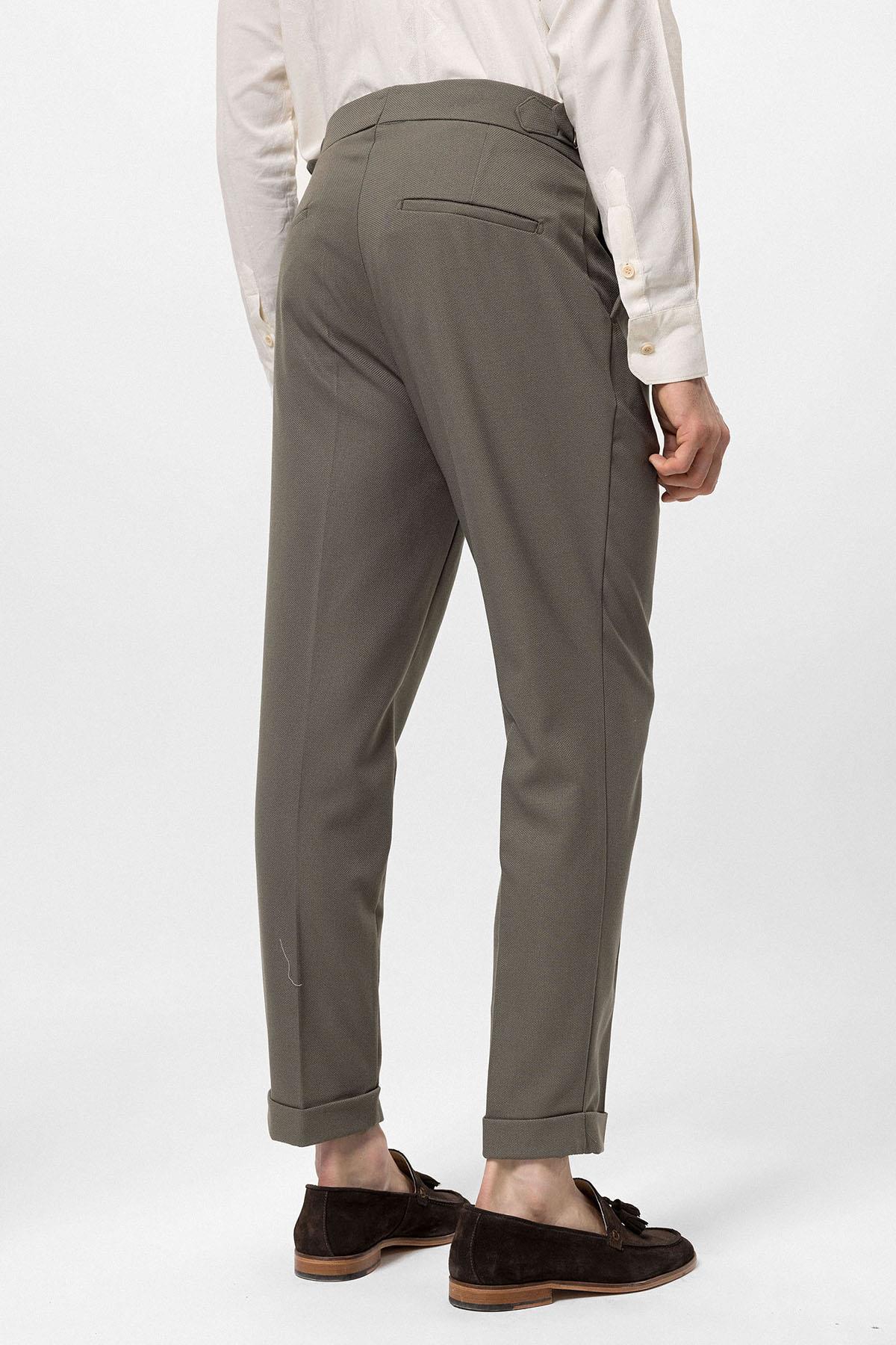 Antioch-Haki Yüksek Bel Yandan Tokalı Pileli Kumaş Pantolon-Kumaş Pantolon-5-Milagron.com