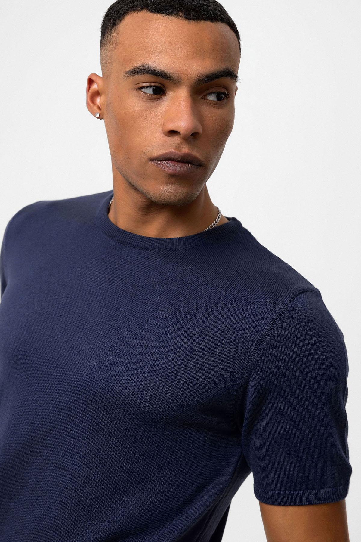 Antioch-İndigo Bisiklet Yaka Erkek Triko T Shirt-T-Shirts-5-Milagron.com