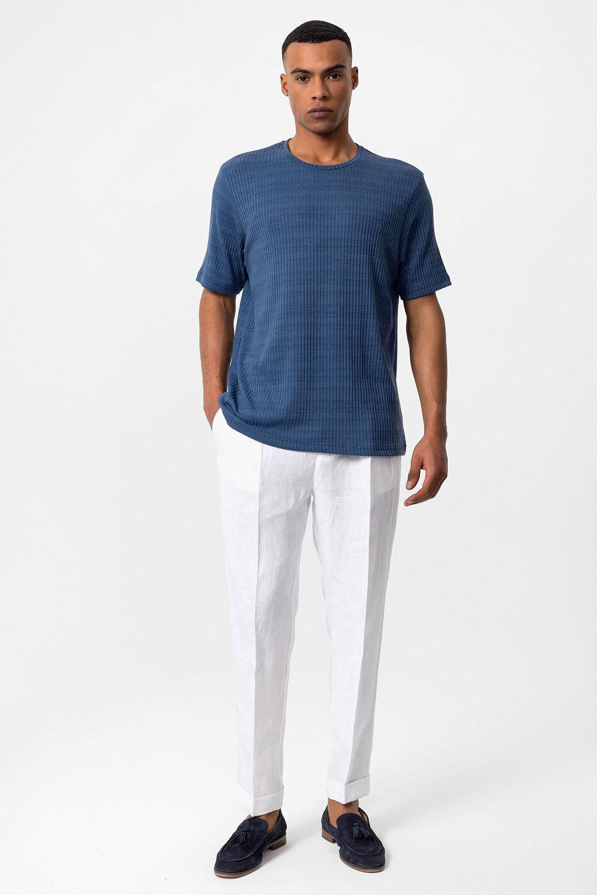 Antioch-İndigo Bisiklet Yaka Fitilli Erkek T Shirt-T-Shirts-3-Milagron.com