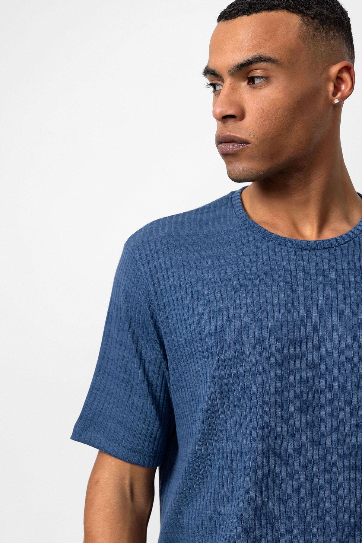 Antioch-İndigo Bisiklet Yaka Fitilli Erkek T Shirt-T-Shirts-5-Milagron.com