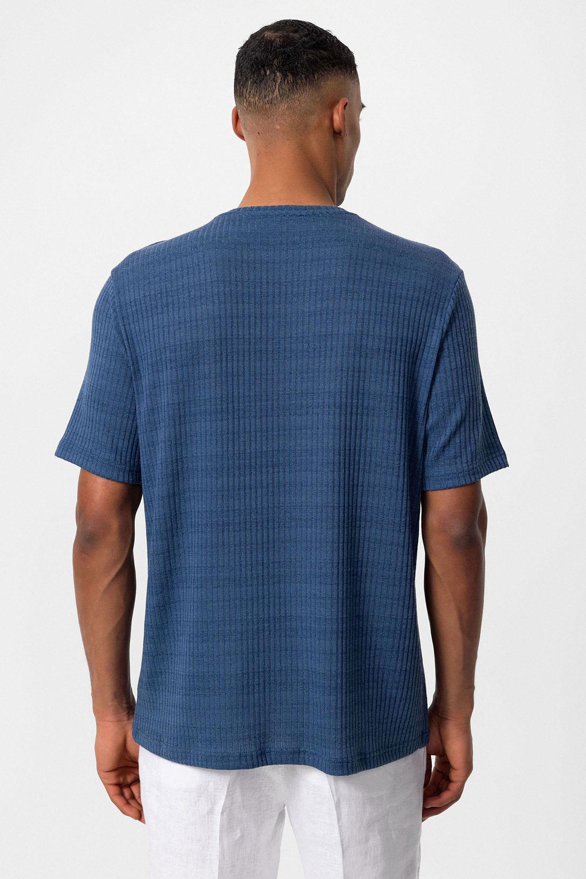 Antioch-İndigo Bisiklet Yaka Fitilli Erkek T Shirt-T-Shirts-6-Milagron.com